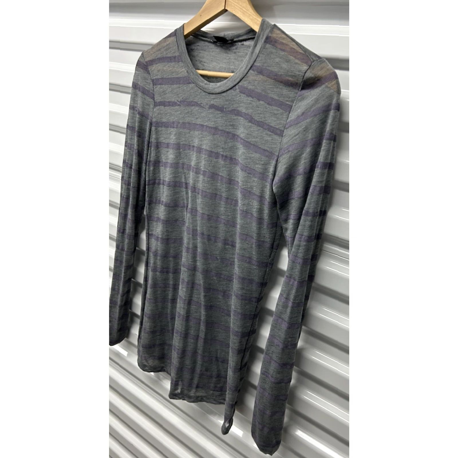 Theory Womens Theory Jackson Grey/Purple Stripe Ultra Thin LongSleeve Blouse Top Size S Size S / US 4 / IT 40 - 3 Thumbnail