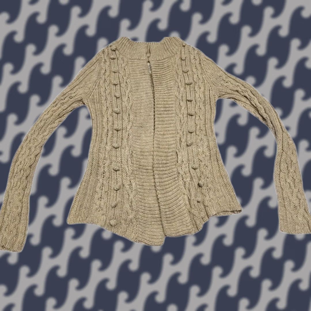 Vintage Aéropostale Cardigan Sweater Women's L Cream Cable Knit Open Front Chunky Wool Knit Size L / US 10 / IT 46 - 1 Thumbnail