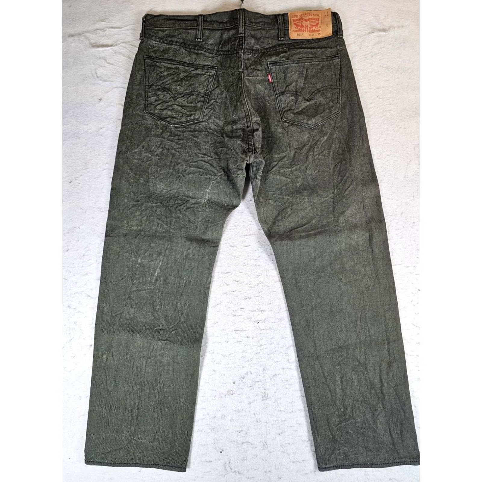 Levi's VINTAGE Levi's 501 Jeans Straight Leg Denim Jeans Button Fly Dark Green Mens 38x30 Regular Inseam 30 in 90s Retro Size US 38 / EU 54 - 4 Thumbnail