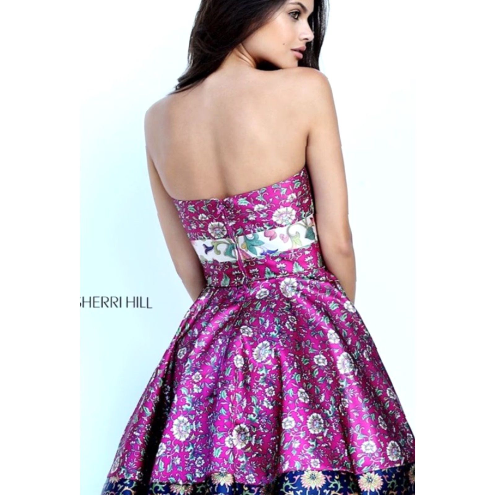 Vintage Sherri Hill Dress Strapless Cocktail Multi-print Floral 50794 Sz 2 EUC Dress Mini Above Knee Sequin Crystal Zipper Sleeveless Princess Elegant Mens? Size ONE SIZE - 2 Thumbnail