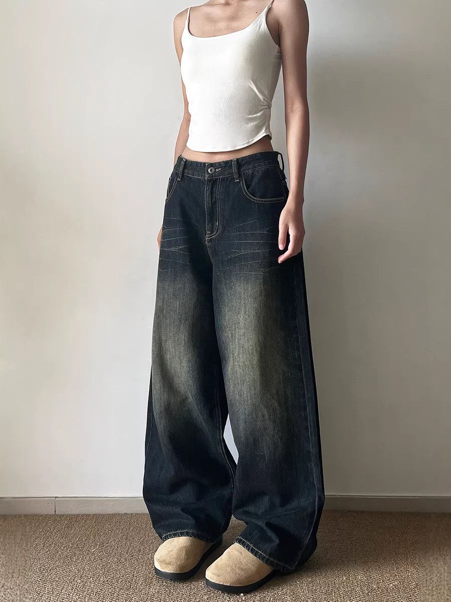 Japanese Brand American high-street whiskered straight-leg casual jeans Size US 32 / EU 48 - 4 Thumbnail
