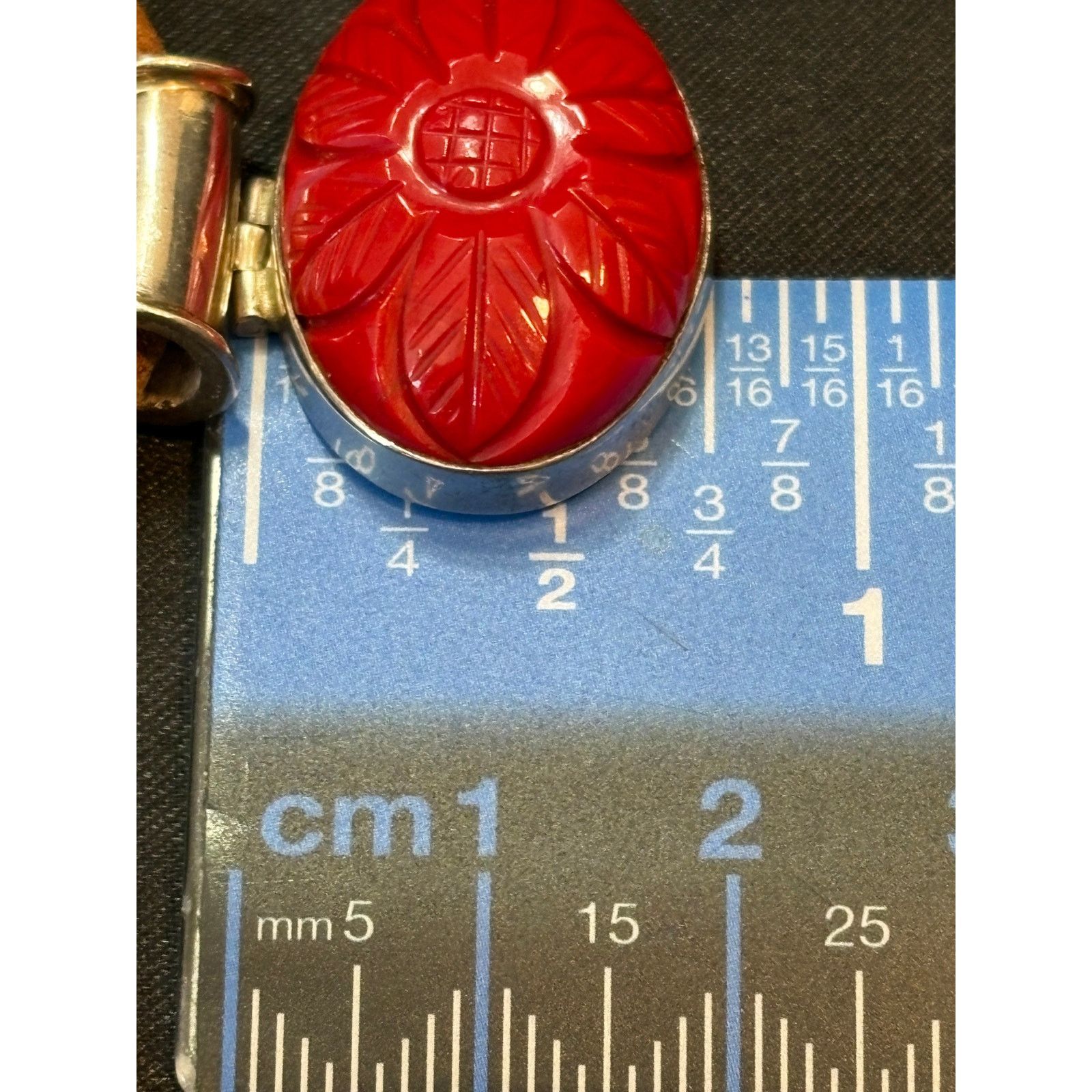 Other Sterling Silver Cinnabar Pendant Necklace on Leather Cord Size ONE SIZE - 5 Thumbnail