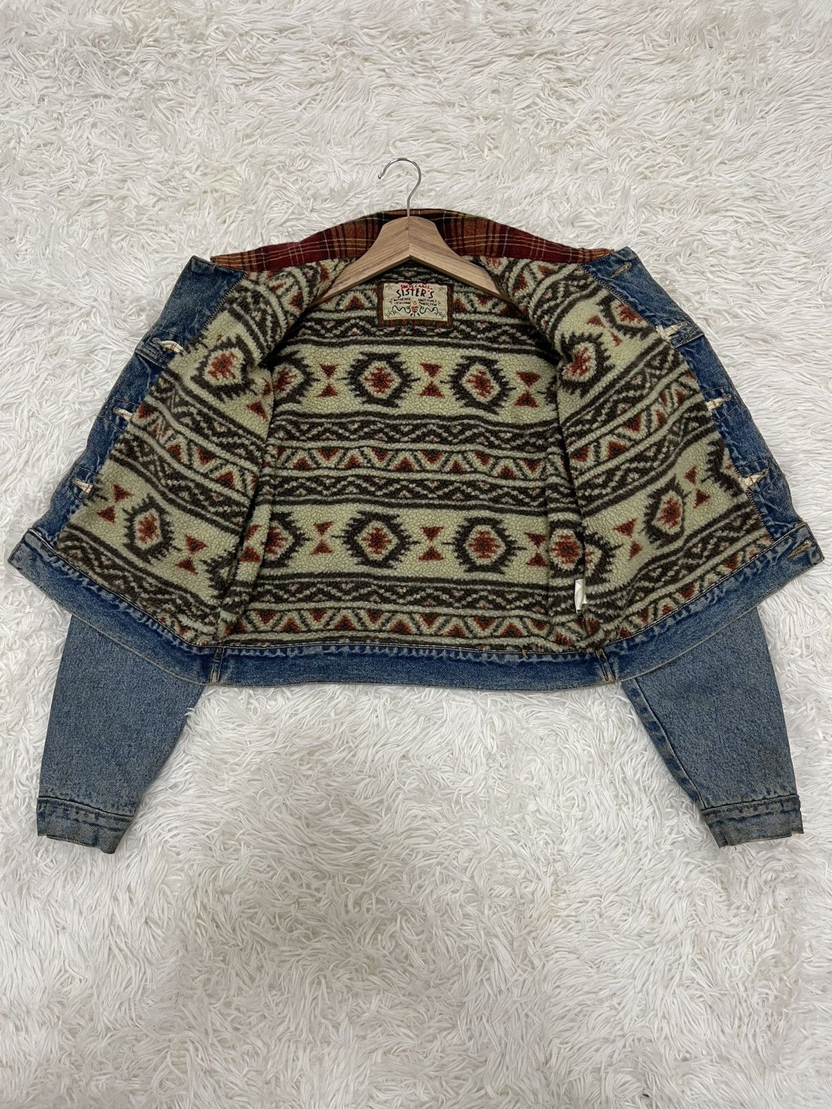 Vintage Sweet Camel Sherpa Lined Button Toggle Croped Denim Jacket Size M / US 6-8 / IT 42-44 - 9 Thumbnail
