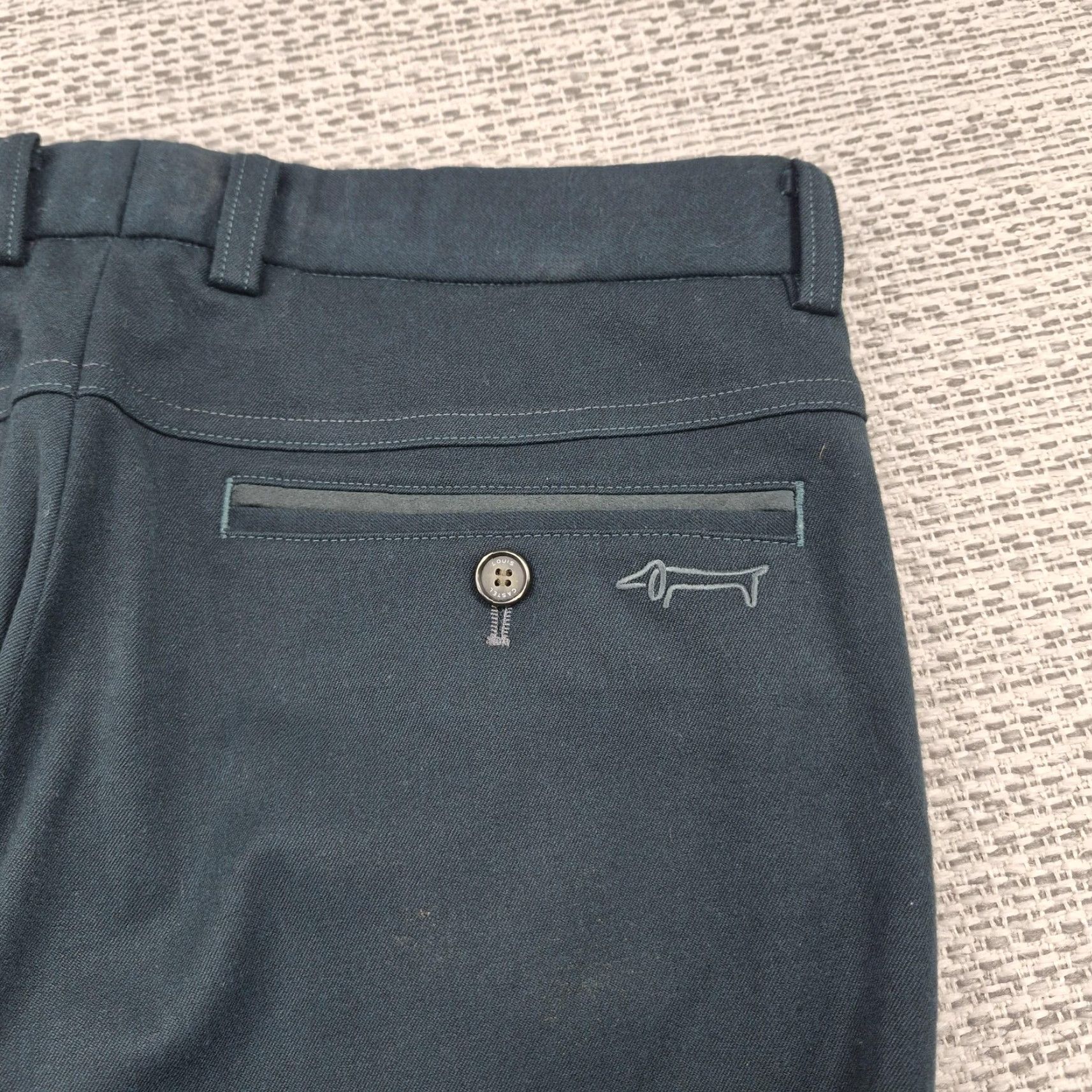 Vintage VTG Louis Castel Dress Pants Mens 32x28 Green Stretch Flat Front Zip Front Pockets Logo Casual Business Mens Size US 32 / EU 48 - 4 Thumbnail