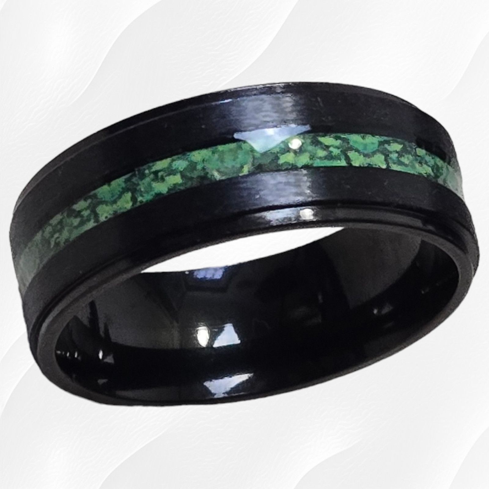 Other Black Stainless Steel Inlaid Green Band Ring Size 10 Size ONE SIZE - 1 Thumbnail