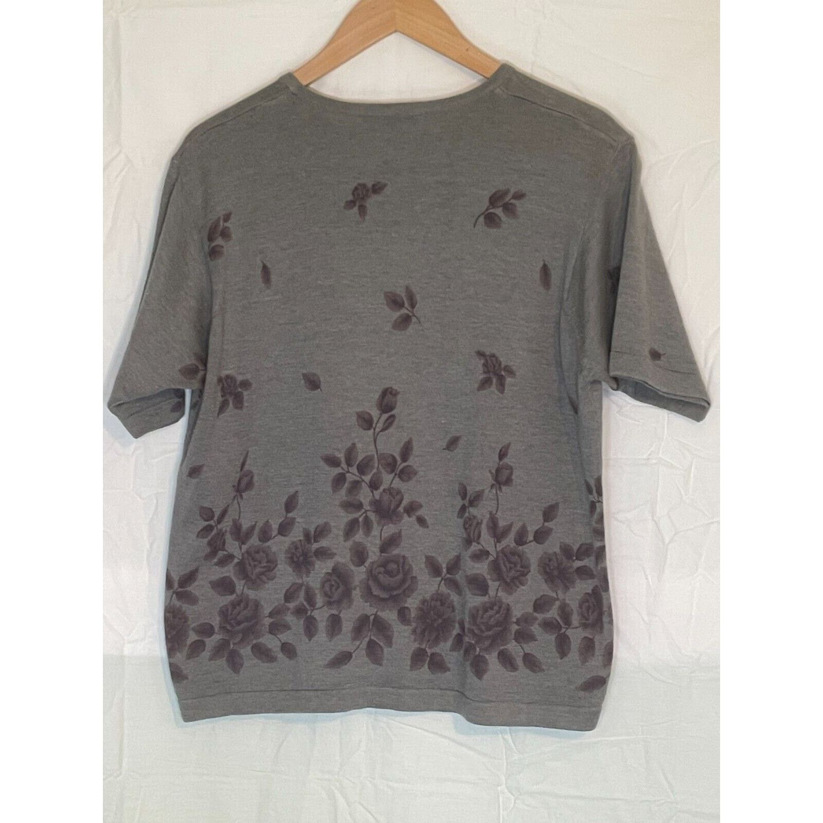 Other Cathy Daniels Women's Short-Sleeved Gray Sweater Roses Size L / US 10 / IT 46 - 2 Thumbnail