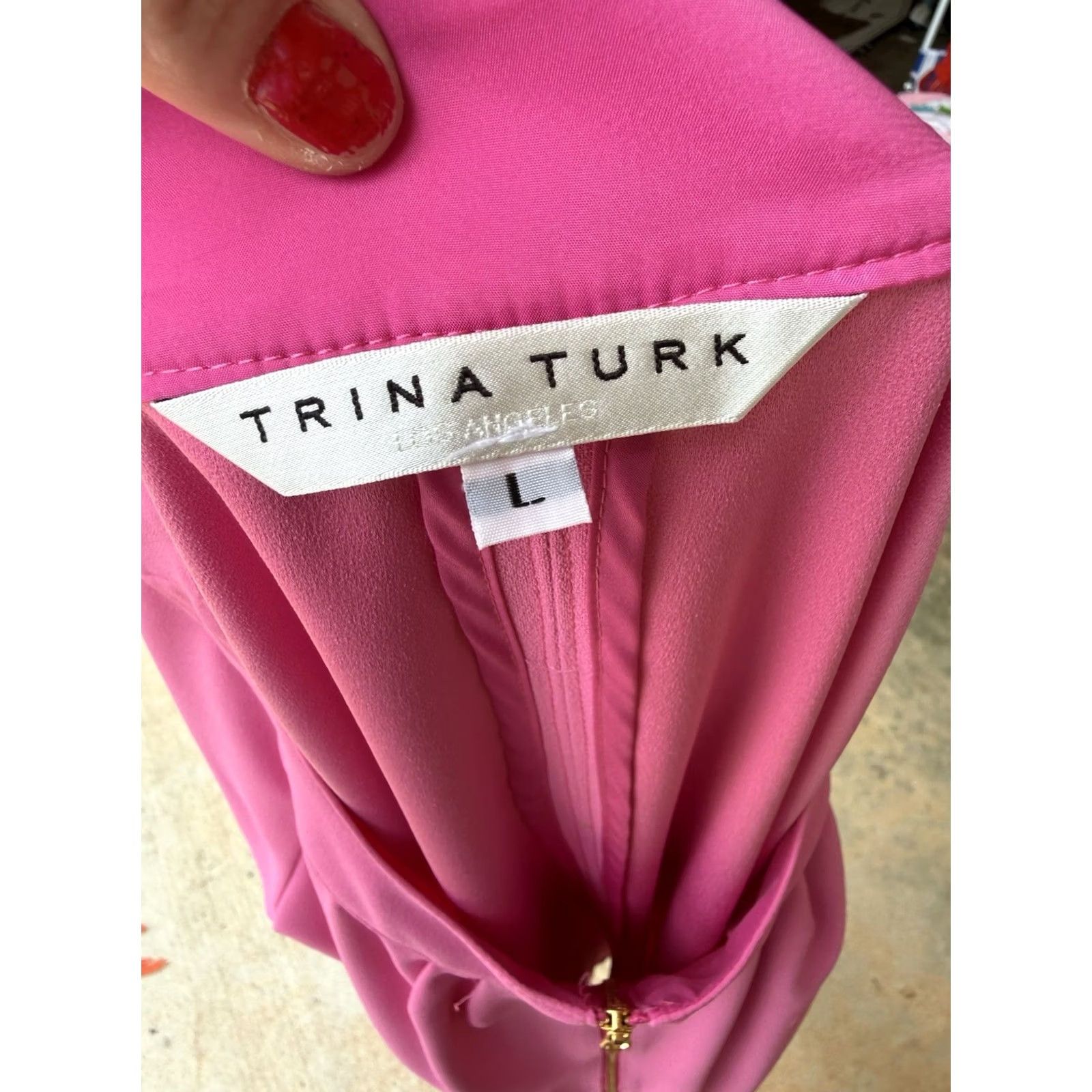 Trina Turk VINTAGE Trina Turk Pink Shift Dress Gold Zip Front Short Sleeve Size L Womens Size 36" / US 14 / IT 50 - 6 Thumbnail