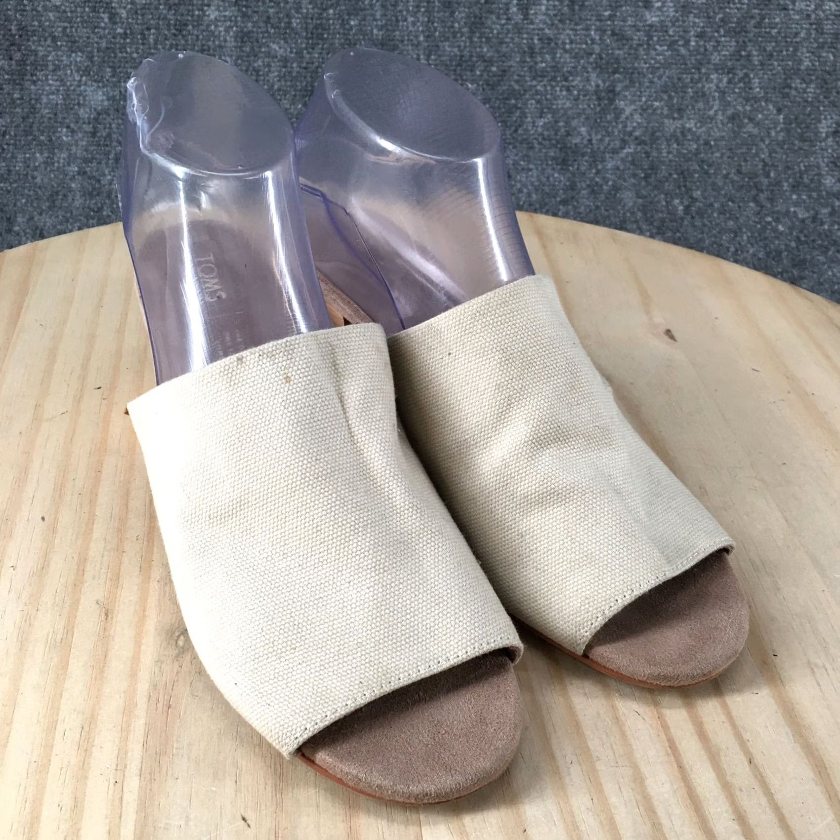 Toms Toms Grace Sandals Womens 8.5 Beige Fabric Slip On Mule Casual Open Toe Heels Size US 9 / IT 39 - 3 Thumbnail