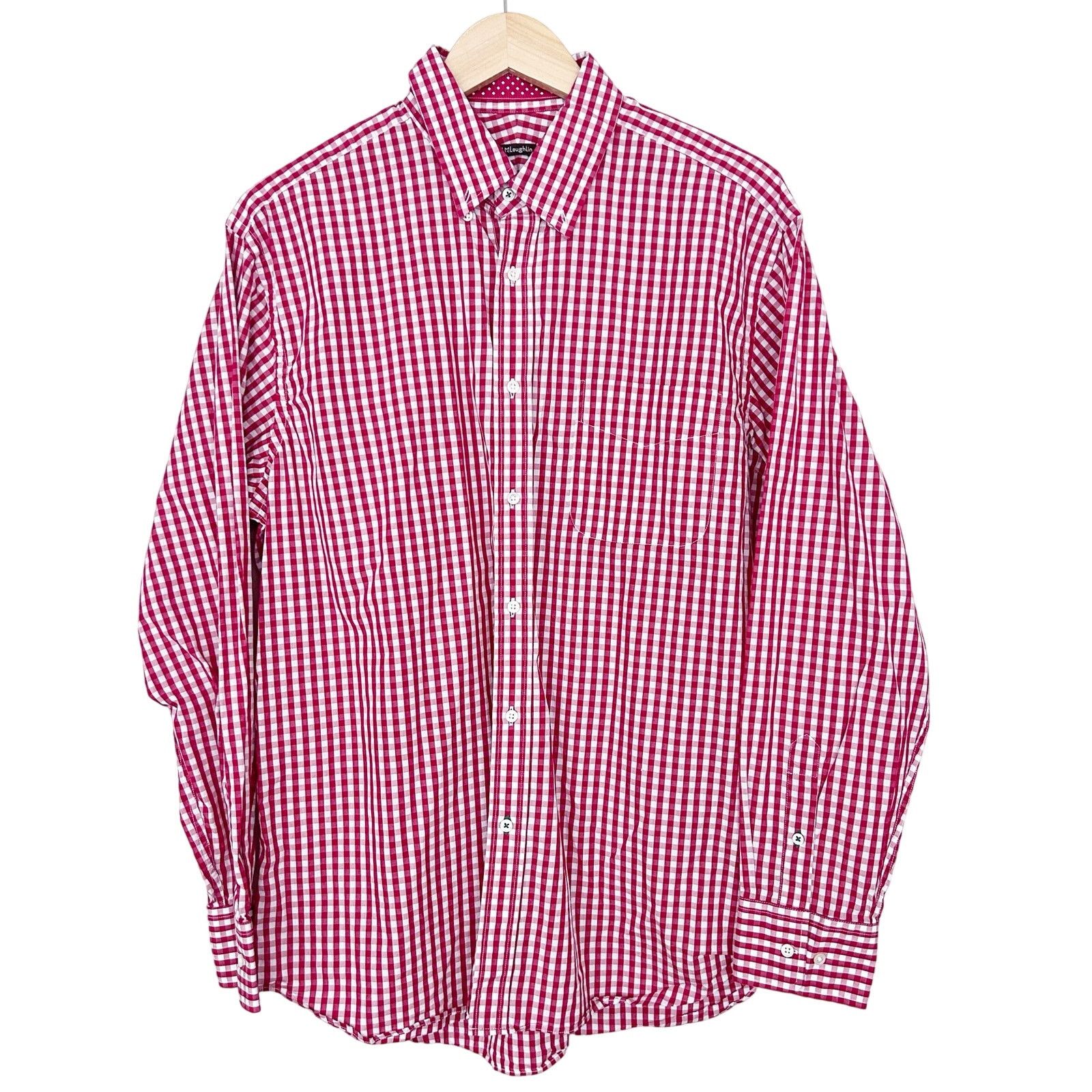 J.McLaughlin J. McLaughlin Red White Plaid Long Sleeve Button Down Sz L Size US L / EU 52-54 / 3 - 2 Thumbnail