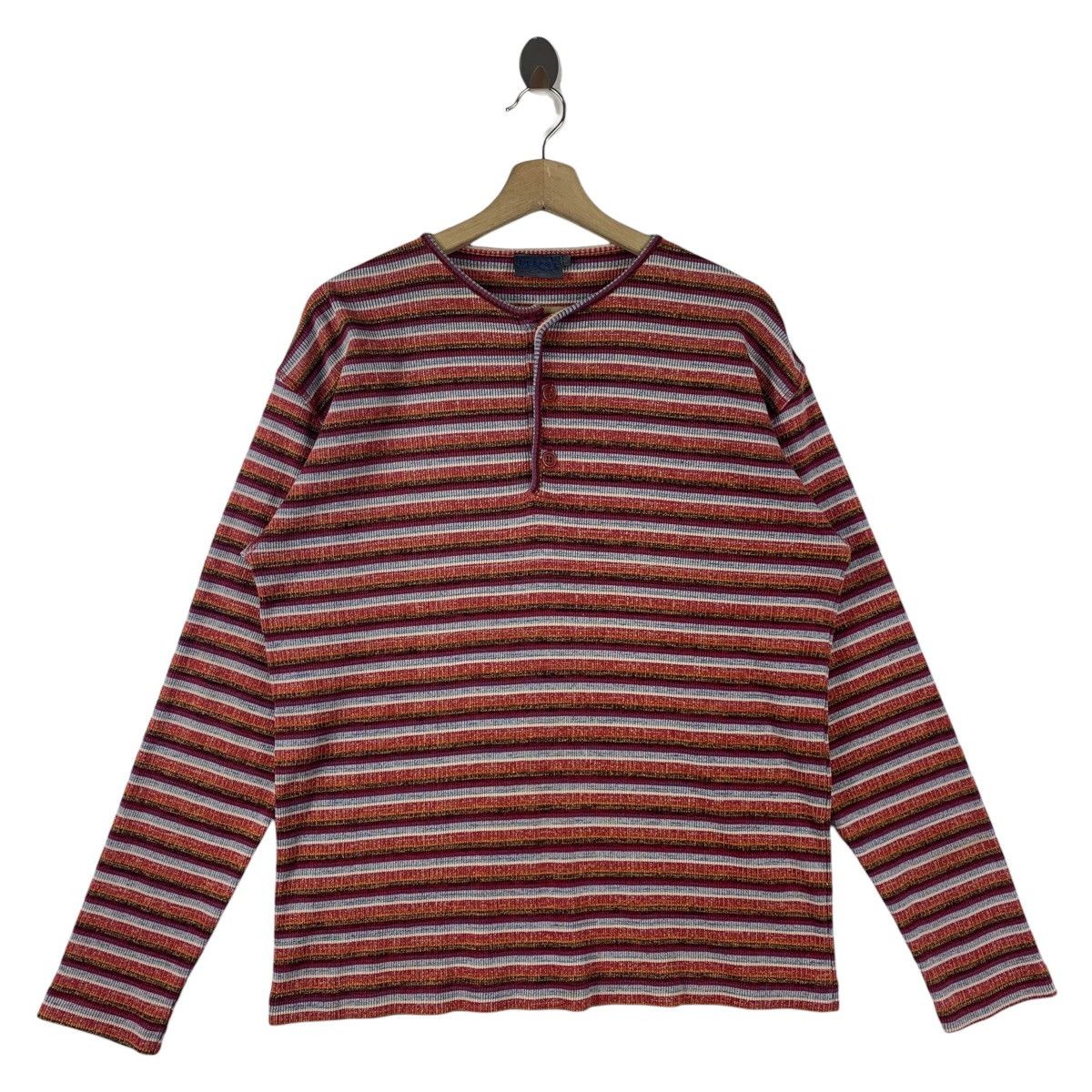 Japanese Brand × Kenzo Vintage KENZO homme u collar stripe long sleeve tee Size US L / EU 52-54 / 3 - 1 Thumbnail