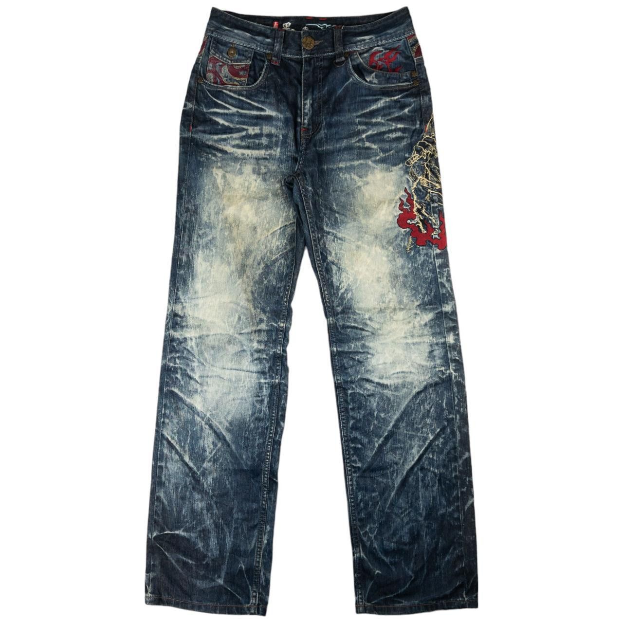 Other Vintage Tiger Flame Embroidered Japanese Denim Jeans W31 Size US 31 - 3 Thumbnail