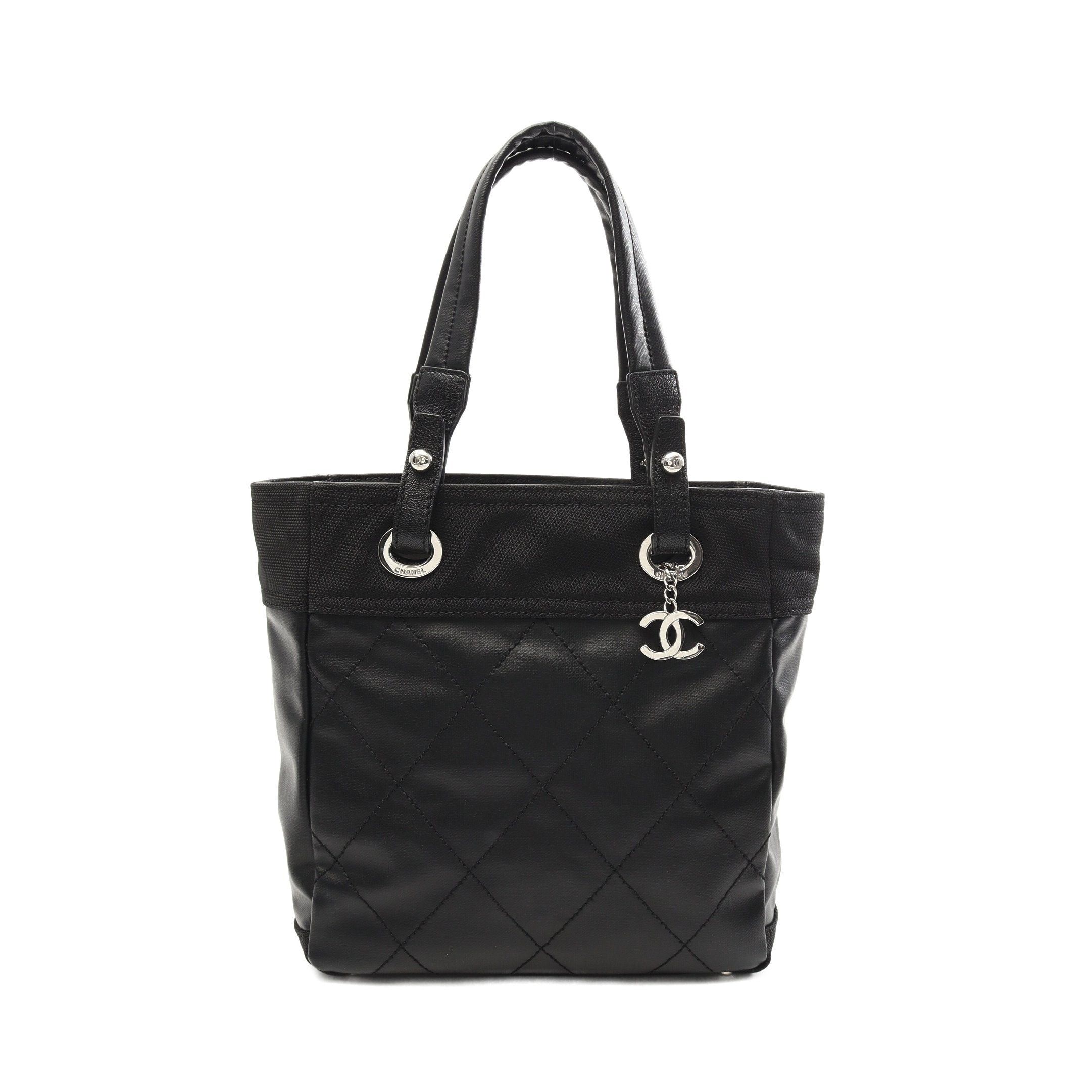 Chanel Chanel Paris Biarritz Pm Handbag Tote Bag Coated Canvas Leather Black Silver Hardware Size ONE SIZE - 1 Thumbnail