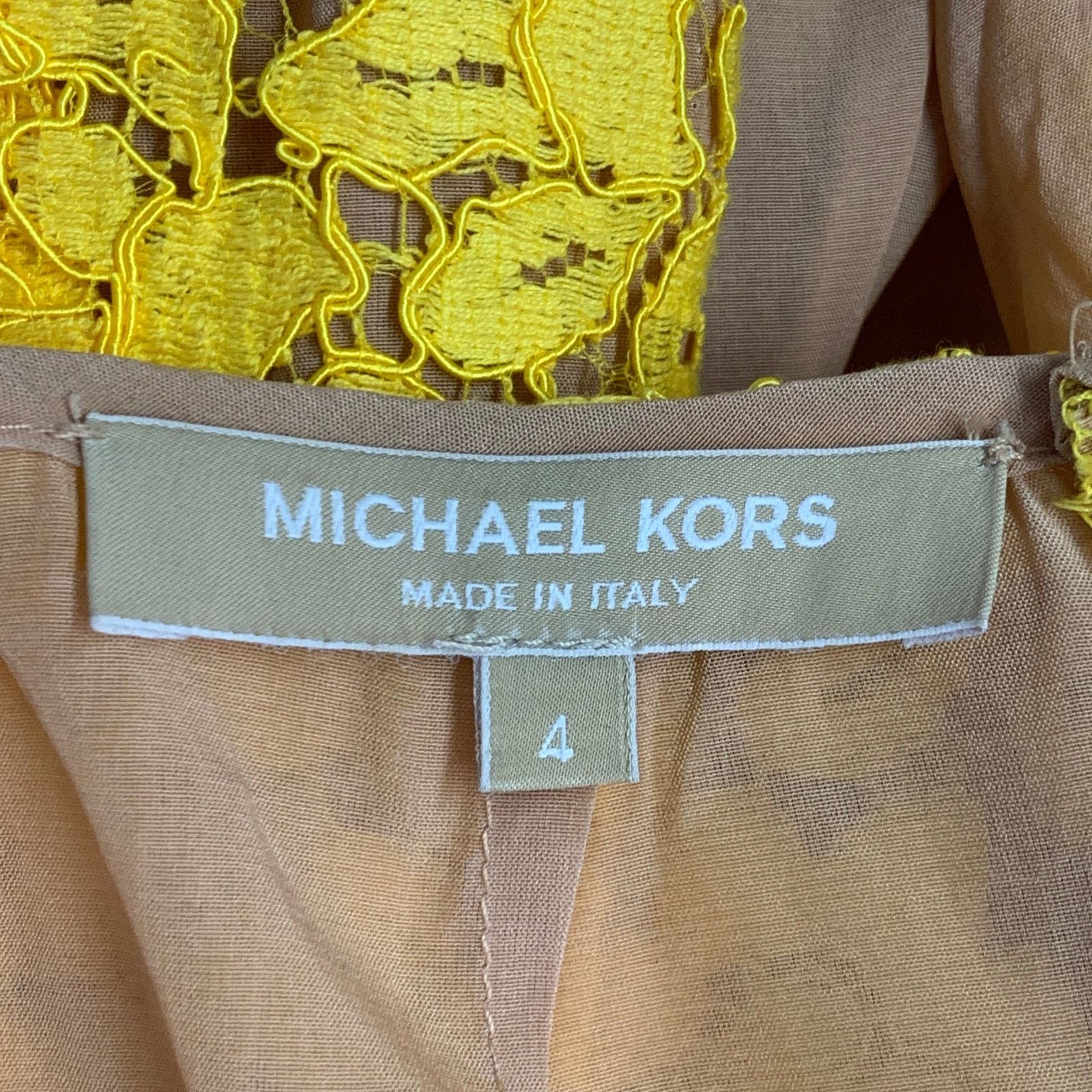 Michael Kors Yellow Mustard Cotton Blend Lace A-Line Cocktail Dress Size S / US 4 / IT 40 - 5 Thumbnail