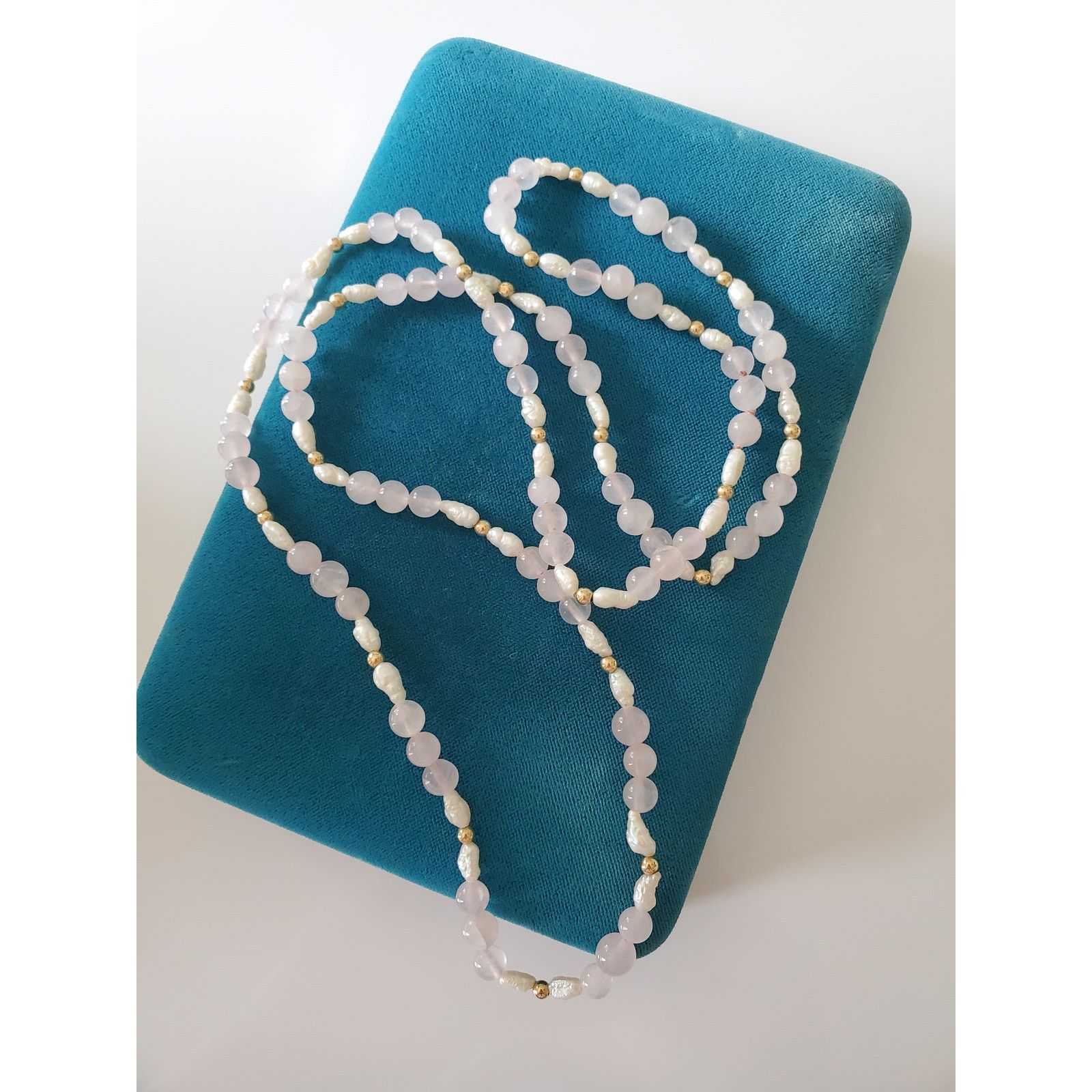 Other Vintage Rose Quartz Rice Pearl and Gold-tone Beaded Necklace Size ONE SIZE - 1 Thumbnail