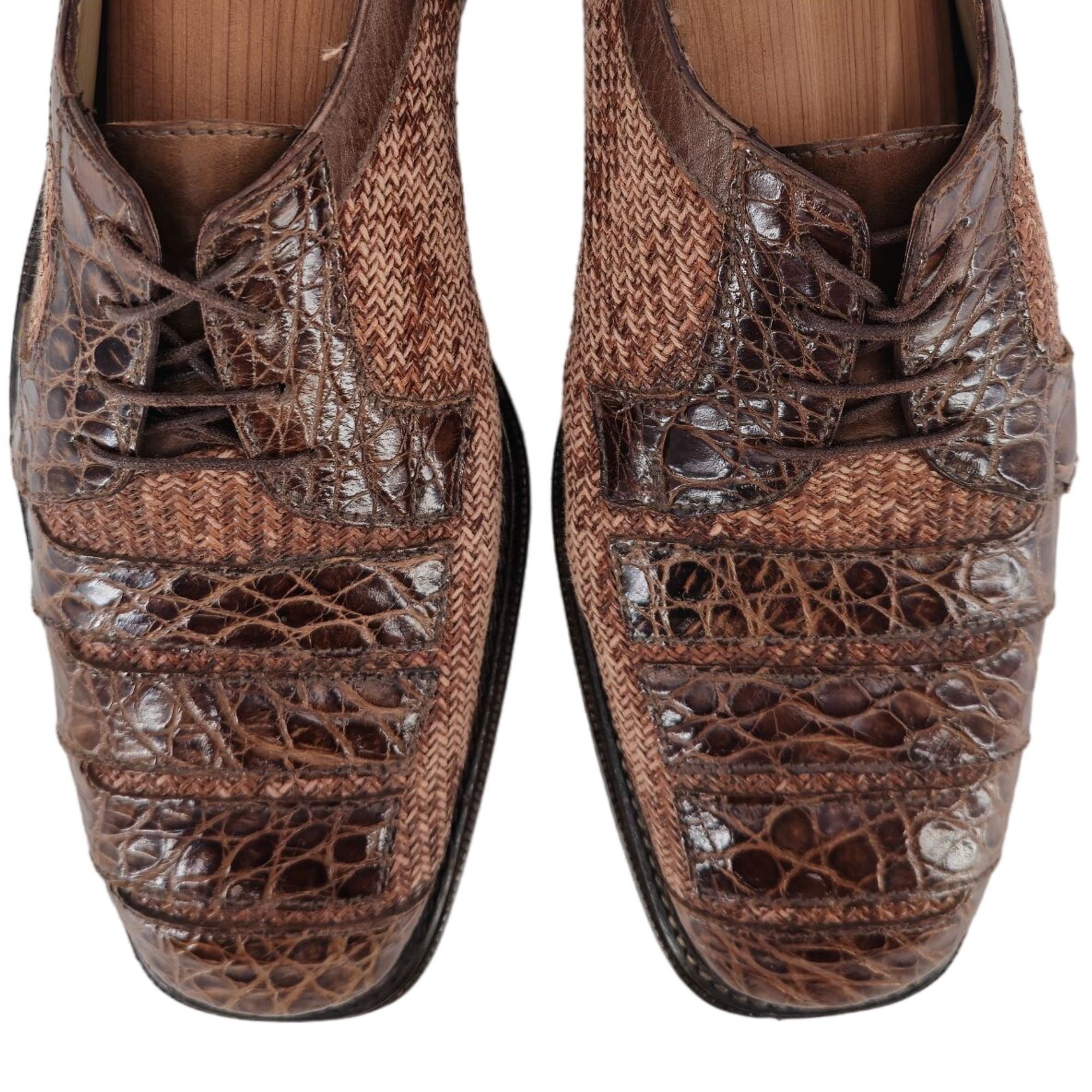 Vintage R. Martegani Italy Exotic Alligator and Woven Fabric Brown D Size US 9.5 / EU 42-43 - 11 Thumbnail