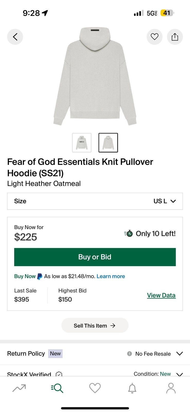 Essentials × Fear of God FOG Essentials knit pullover hoodie Oatmeal Beige Cream Size US M / EU 48-50 / 2 - 7 Thumbnail