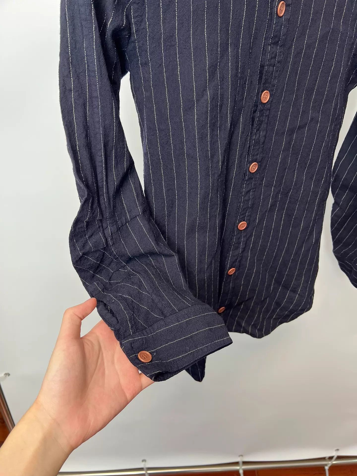 Christopher Nemeth Nemeth Slim Fit Wool Stripe Shirt w/ Subtle Sleeve Pleat Size US S / EU 44-46 / 1 - 4 Thumbnail