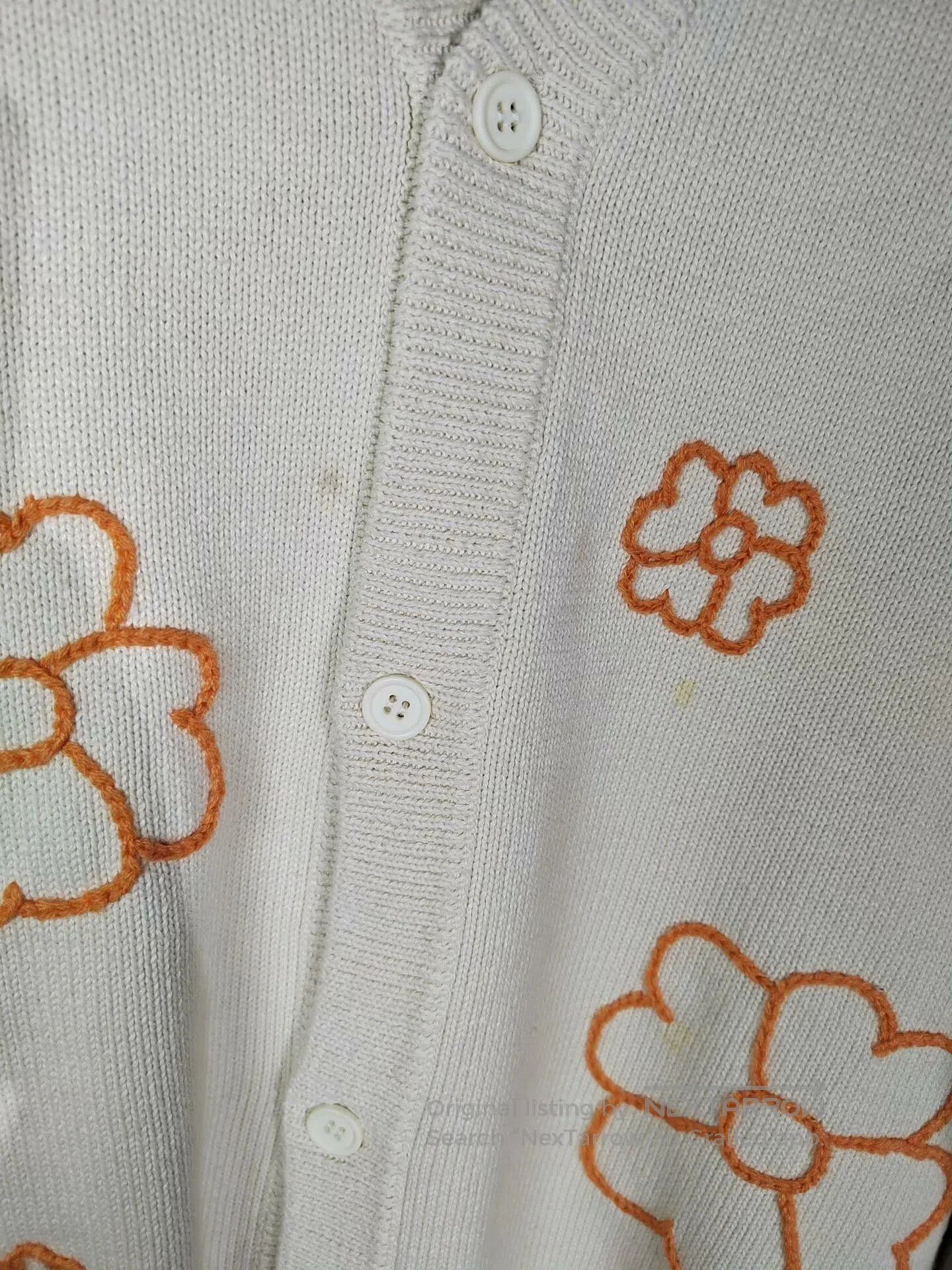Japanese Brand White Floral Knit Cardigan. Size S / US 4 / IT 40 - 5 Thumbnail