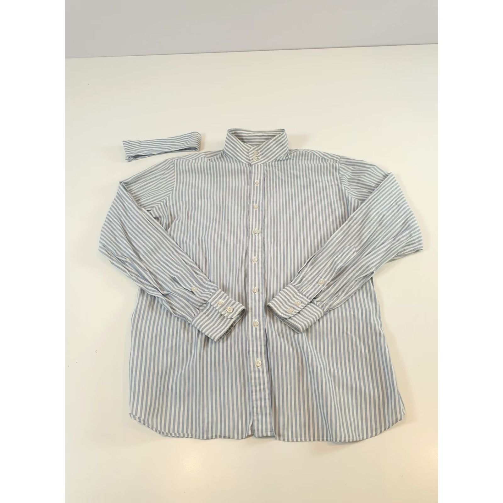Vintage VINTAGE Essex Shirt Mens 40 Blue White Stripe Detachable Club Collar Dress 80s Size 40R - 4 Thumbnail