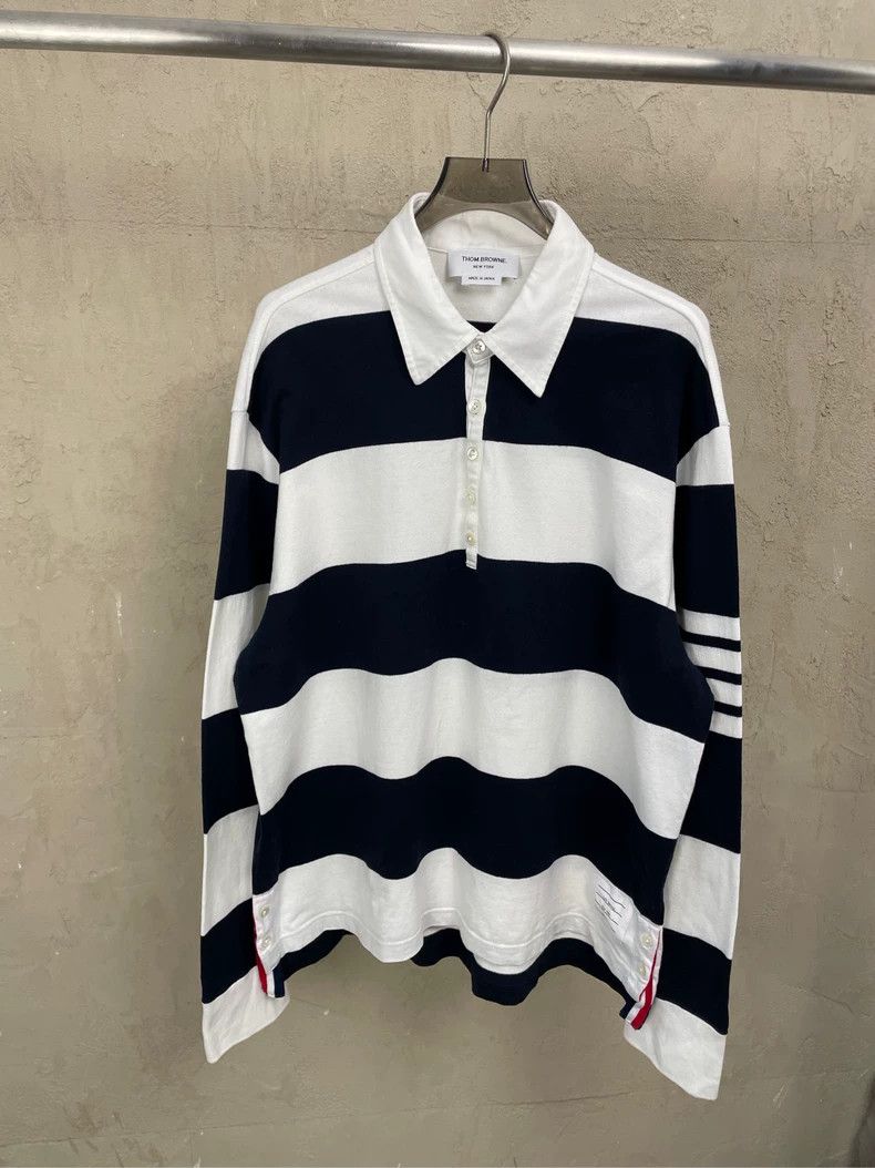 Thom Browne Thom browne Black and white striped Polo collar four-stripe Size US L / EU 52-54 / 3 - 1 Thumbnail