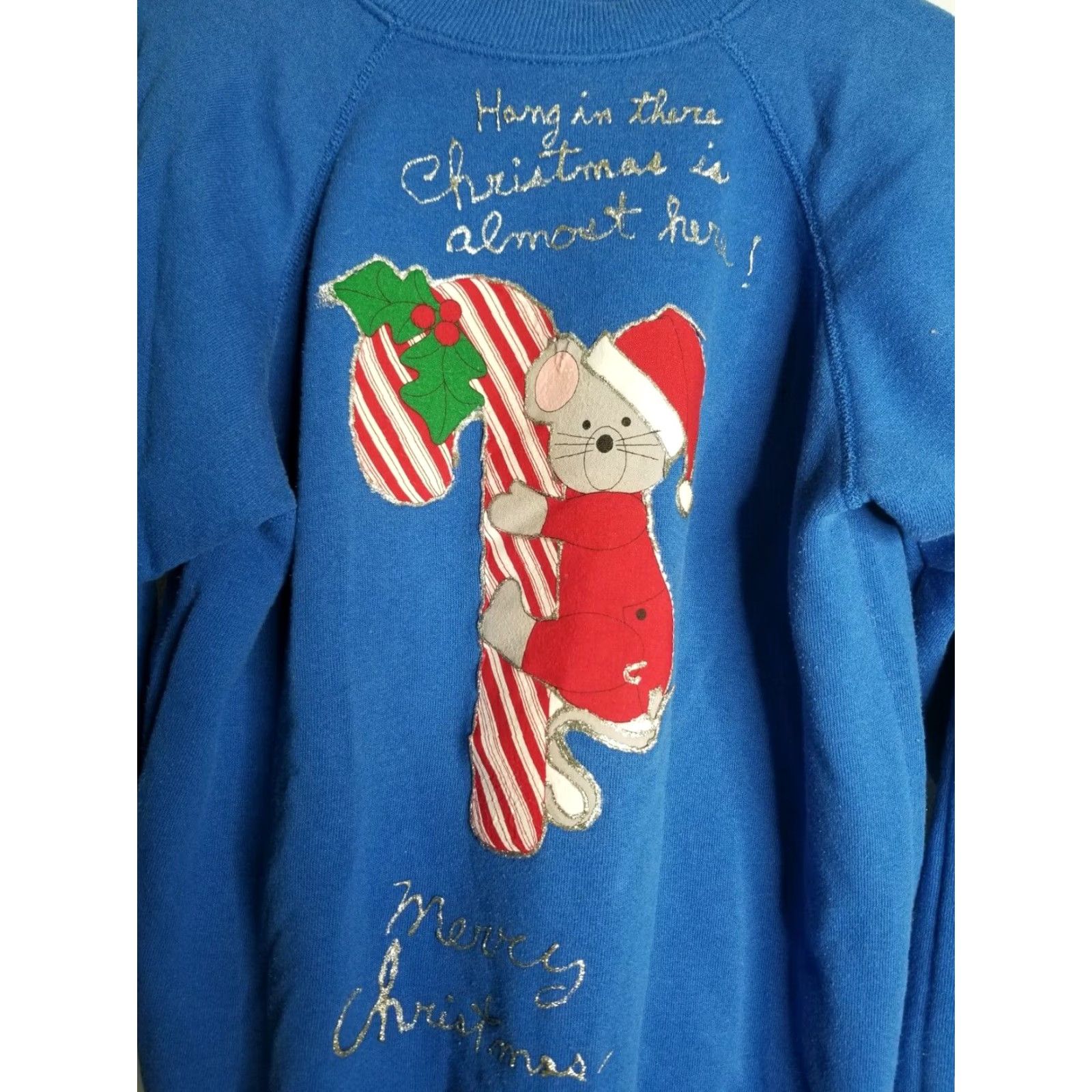 Hanes VINTAGE Hanes Her Way Christmas Puff Paint Hang In Sweatshirt Womens L Blue Mouse Cat Ugly Sweater Holiday Size L / US 10 / IT 46 - 4 Thumbnail