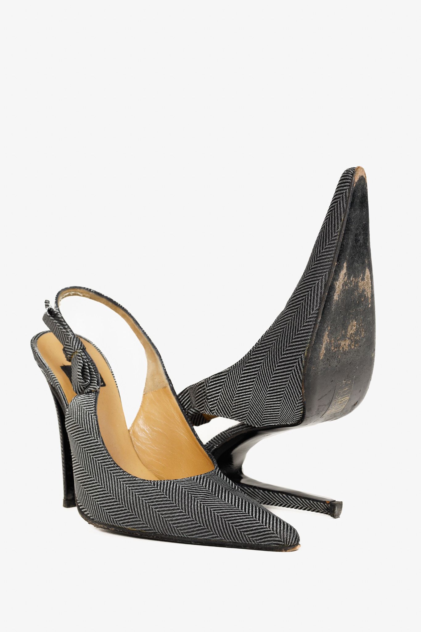 Gianfranco Ferre Gianfranco Ferre Metallic Herringbone Slingback Heels Size US 8 / IT 38 - 4 Thumbnail
