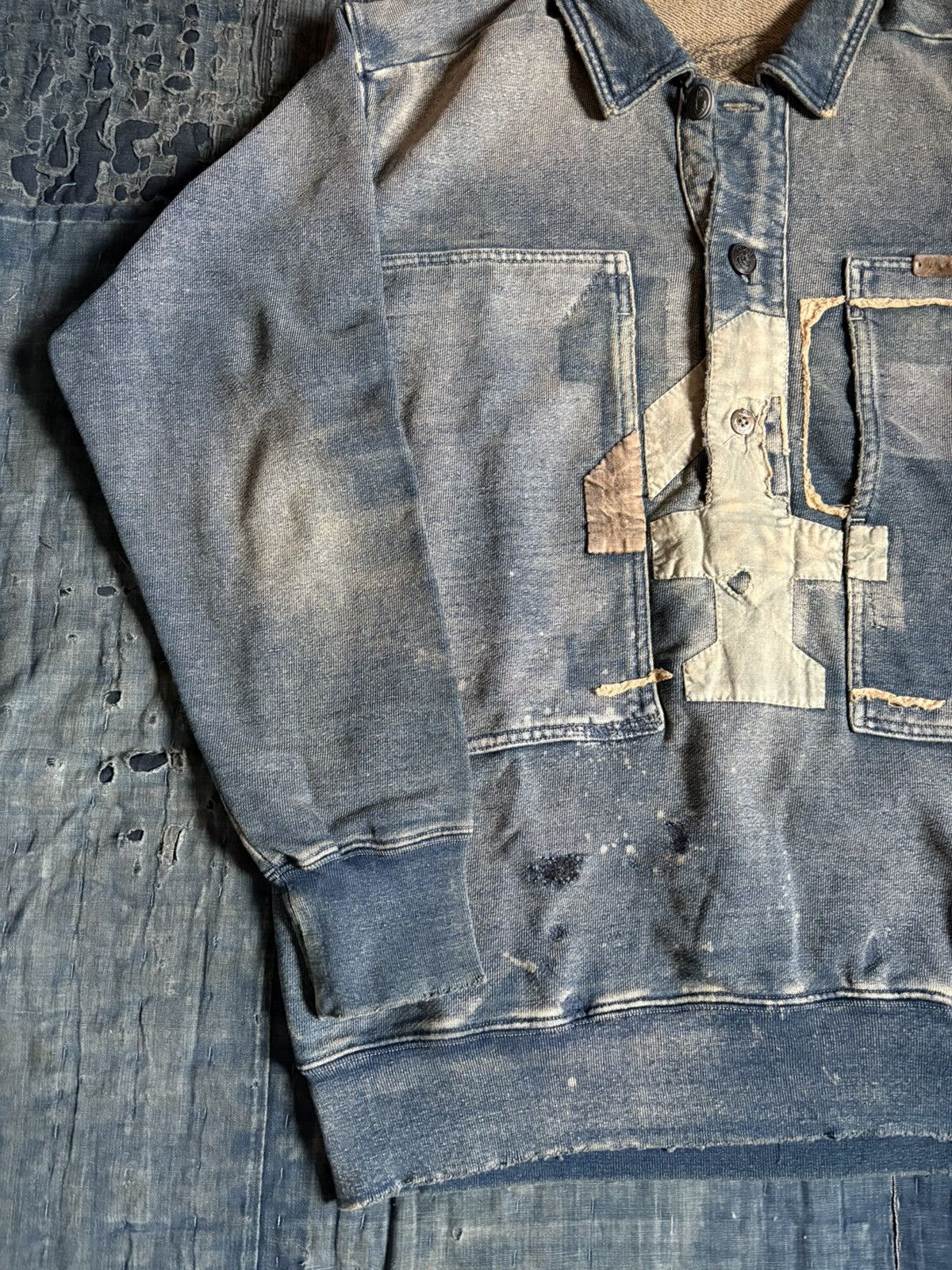 Kapital KAPITAL BORO patchwork damage weathering Indigo sweat shirt Size US M / EU 48-50 / 2 - 5 Thumbnail
