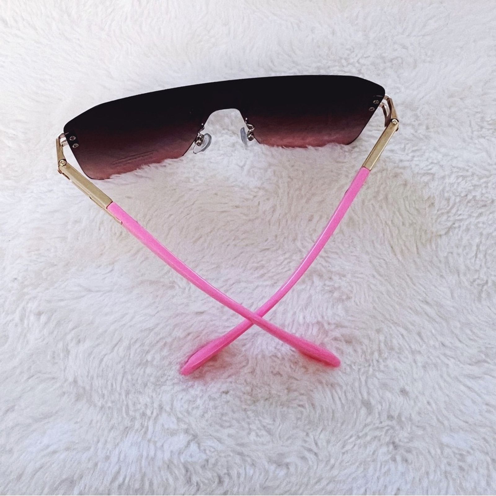 Other Sadie Pink & Brown Oversized Rimless Flat-Top Sunglasses Size ONE SIZE - 8 Thumbnail