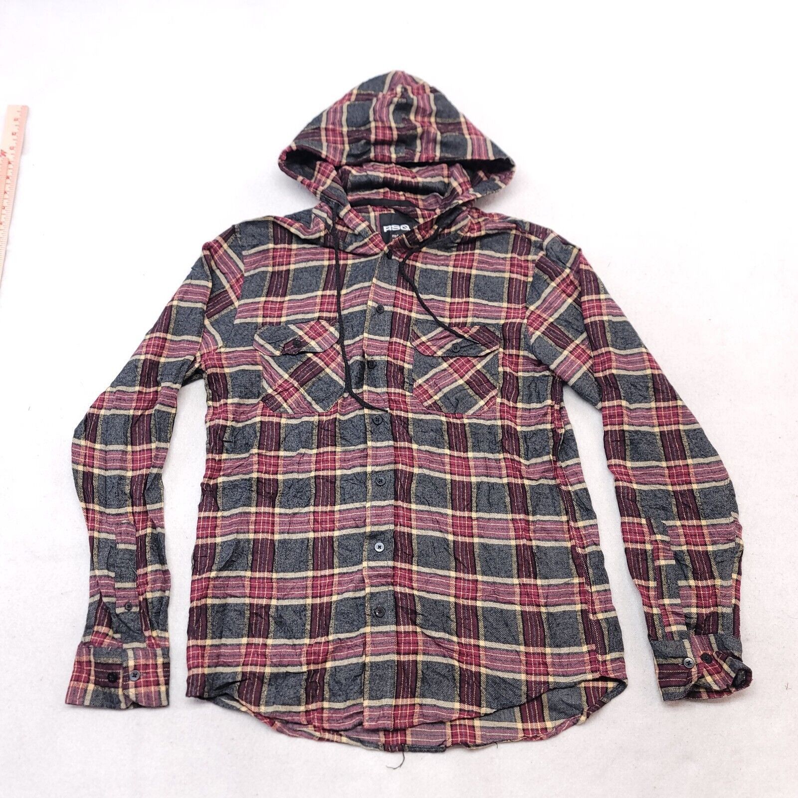 Rsq RSQ Casual Button Up Hoodie Mens Size Medium M Maroon Plaid Size US M / EU 48-50 / 2 - 2 Thumbnail