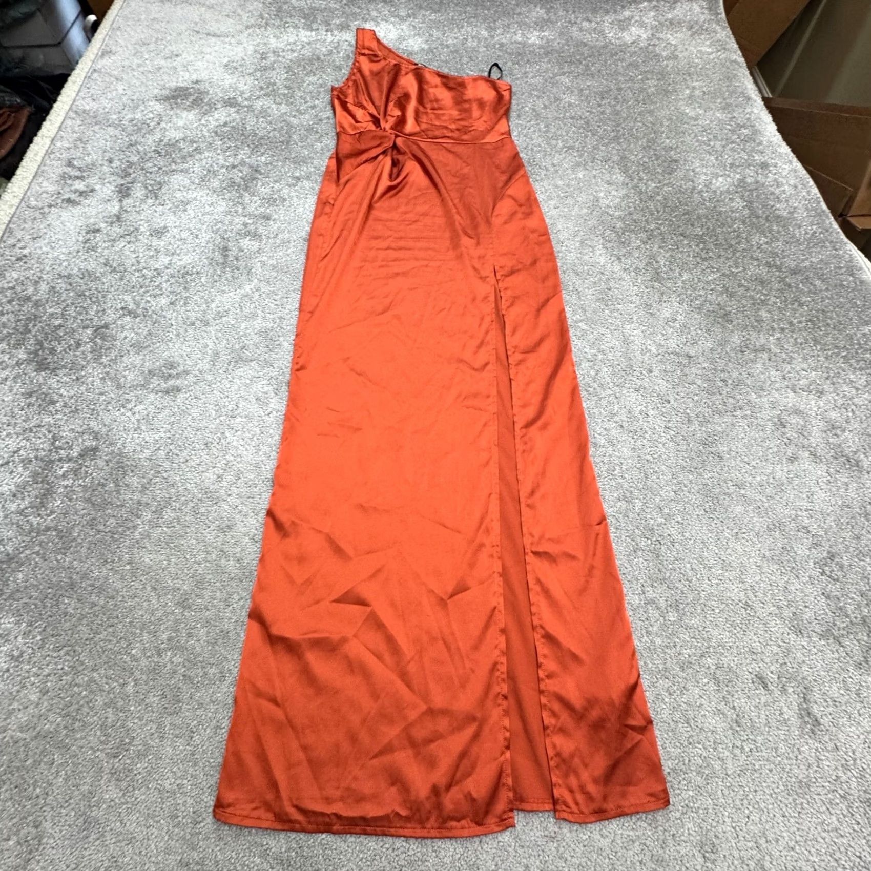 Missguided Missguided Satin One Shoulder Twist Front Maxi Dress Womens 8 Orange Size M / US 6-8 / IT 42-44 - 2 Thumbnail