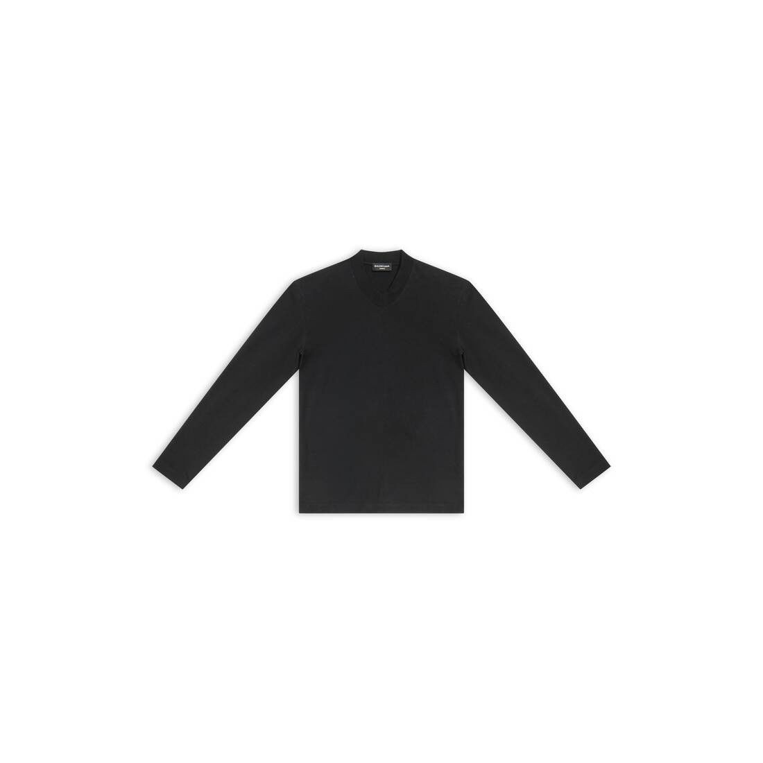 Balenciaga o1s1wg110425 Tab Fitted V-Neck Long Sleeve T-Shirt in Black Size L / US 10 / IT 46 - 1 Thumbnail