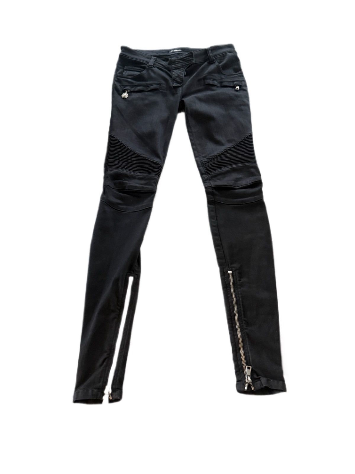 Balmain BALMAIN Biker Jeans / Ribbed Panels (Olivier Rousteing Era) Size 27" / US 4 / IT 40 - 2 Thumbnail