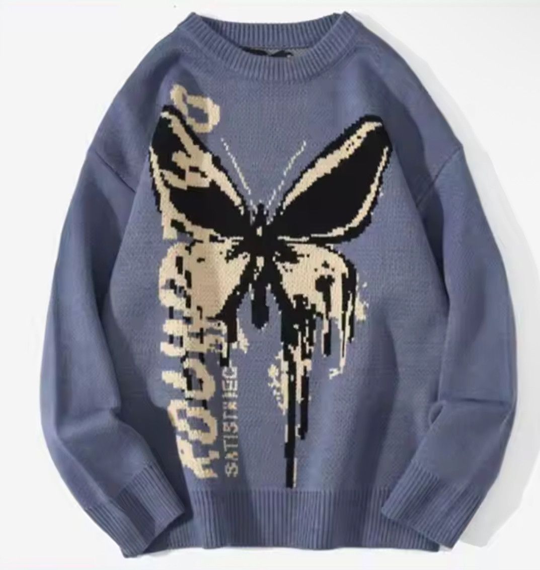 Japanese Brand Gothic Y2K Anime Butterfly Jacquard Pullover Knit Sweater Size US XL / EU 56 / 4 - 1 Thumbnail