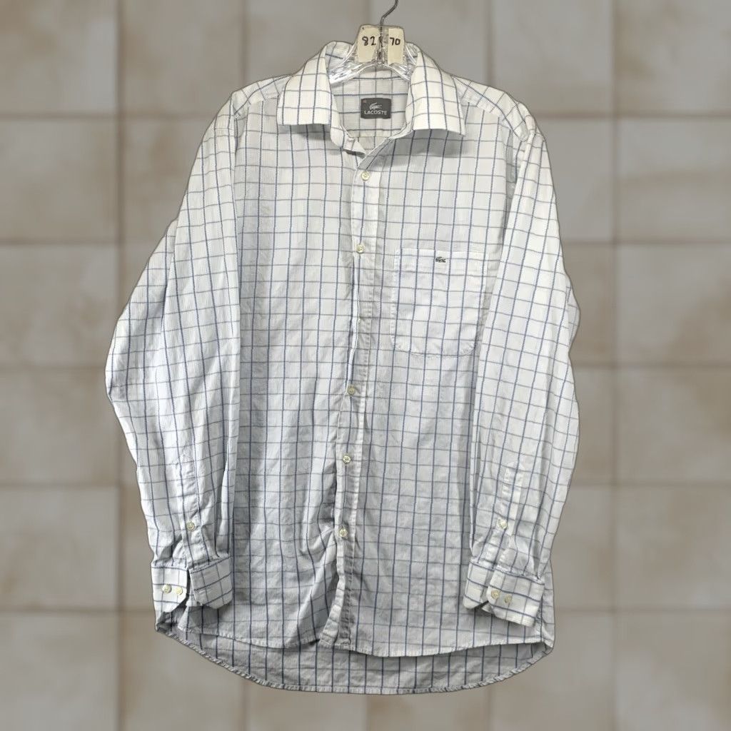 Lacoste Lacoste Men's Button-Up Shirt L White Plaid Crocodile Logo All Cotton Regular Fit Long Sleeve Size US L / EU 52-54 / 3 - 1 Thumbnail