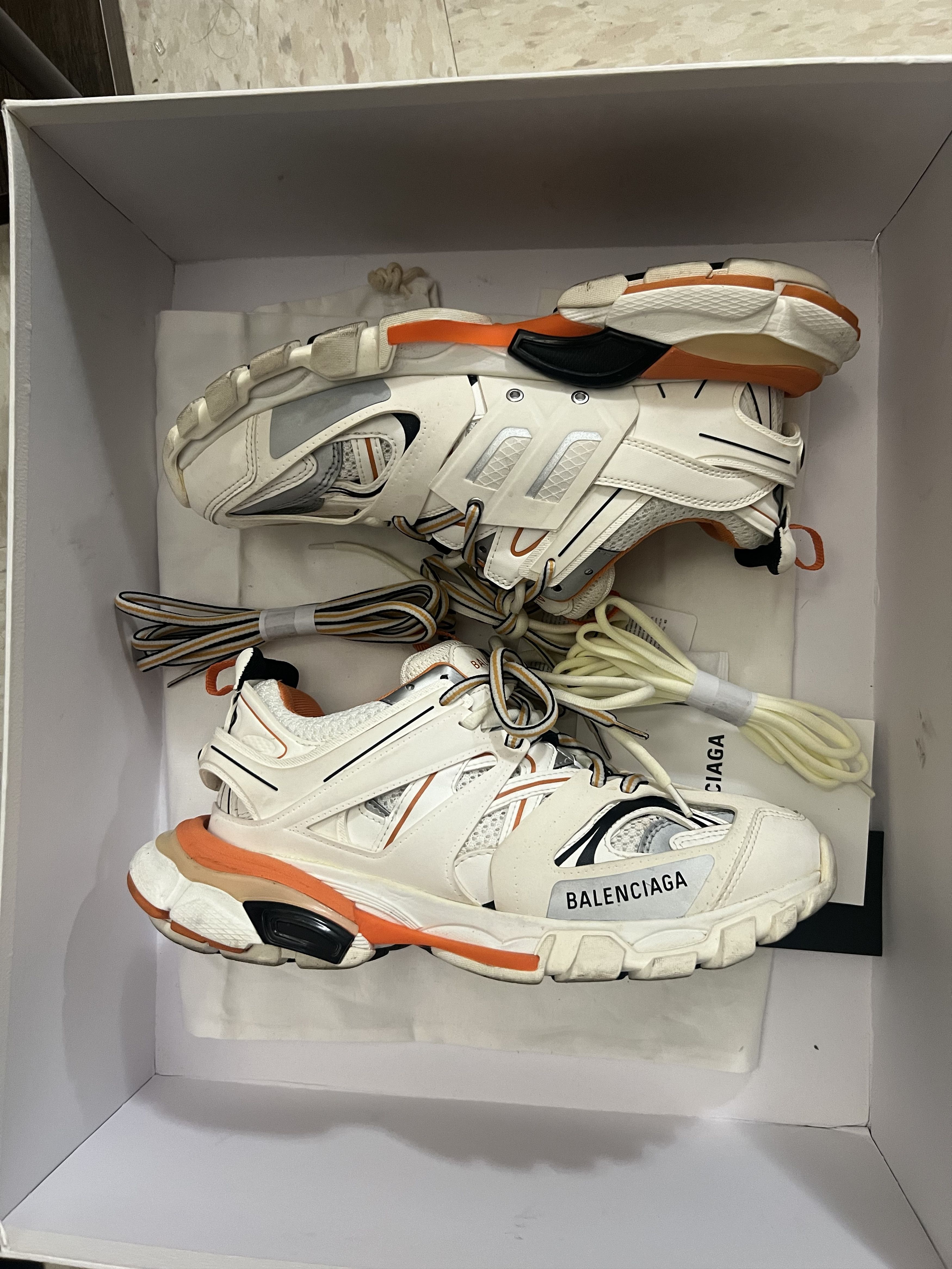 Balenciaga Balenciaga White & Orange Track Sneakers Size US 9 / IT 39 - 1 Thumbnail