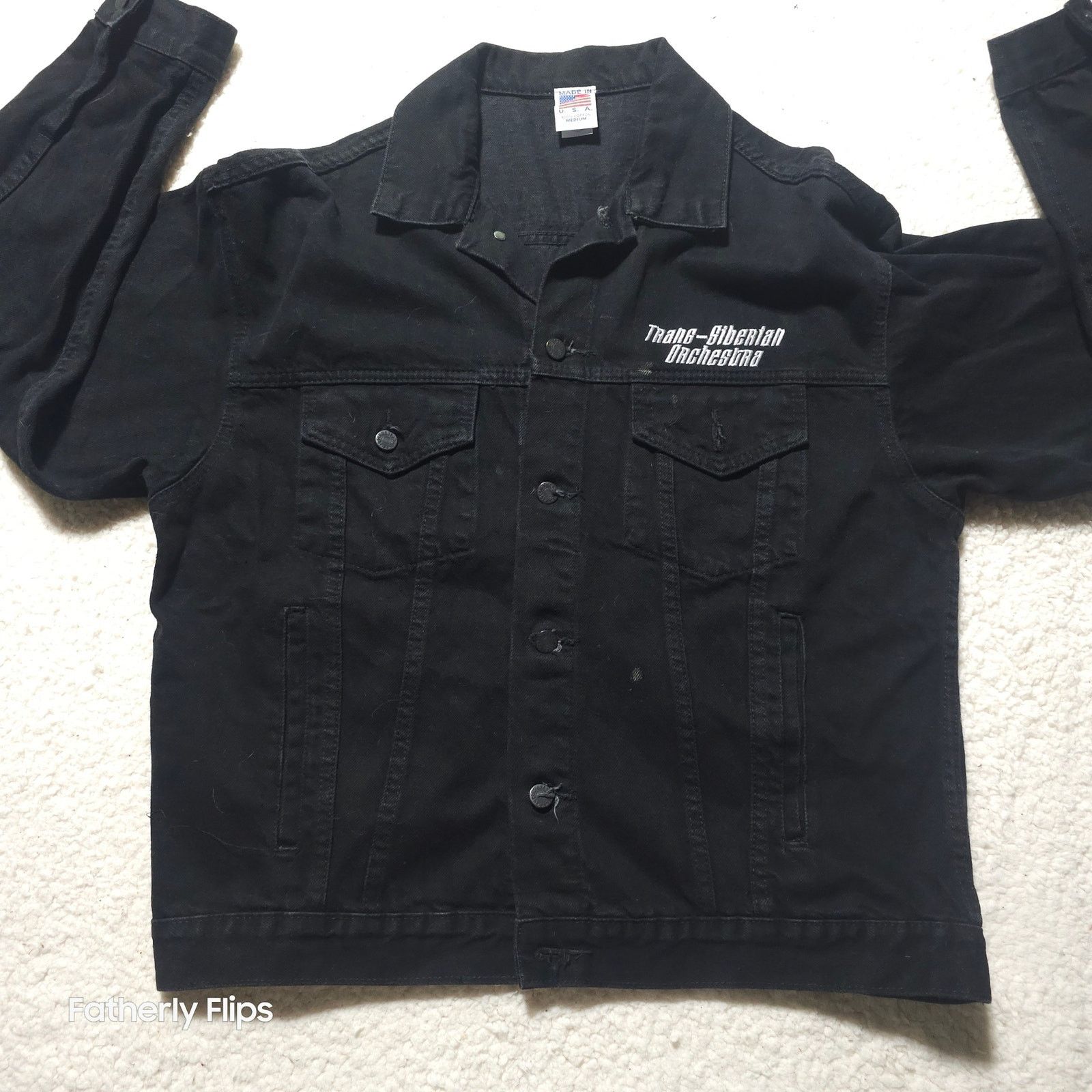 Other Vintage TSO Black Denim Tour Jacket Tiger Guitar USA Med Size M / US 6-8 / IT 42-44 - 10 Thumbnail