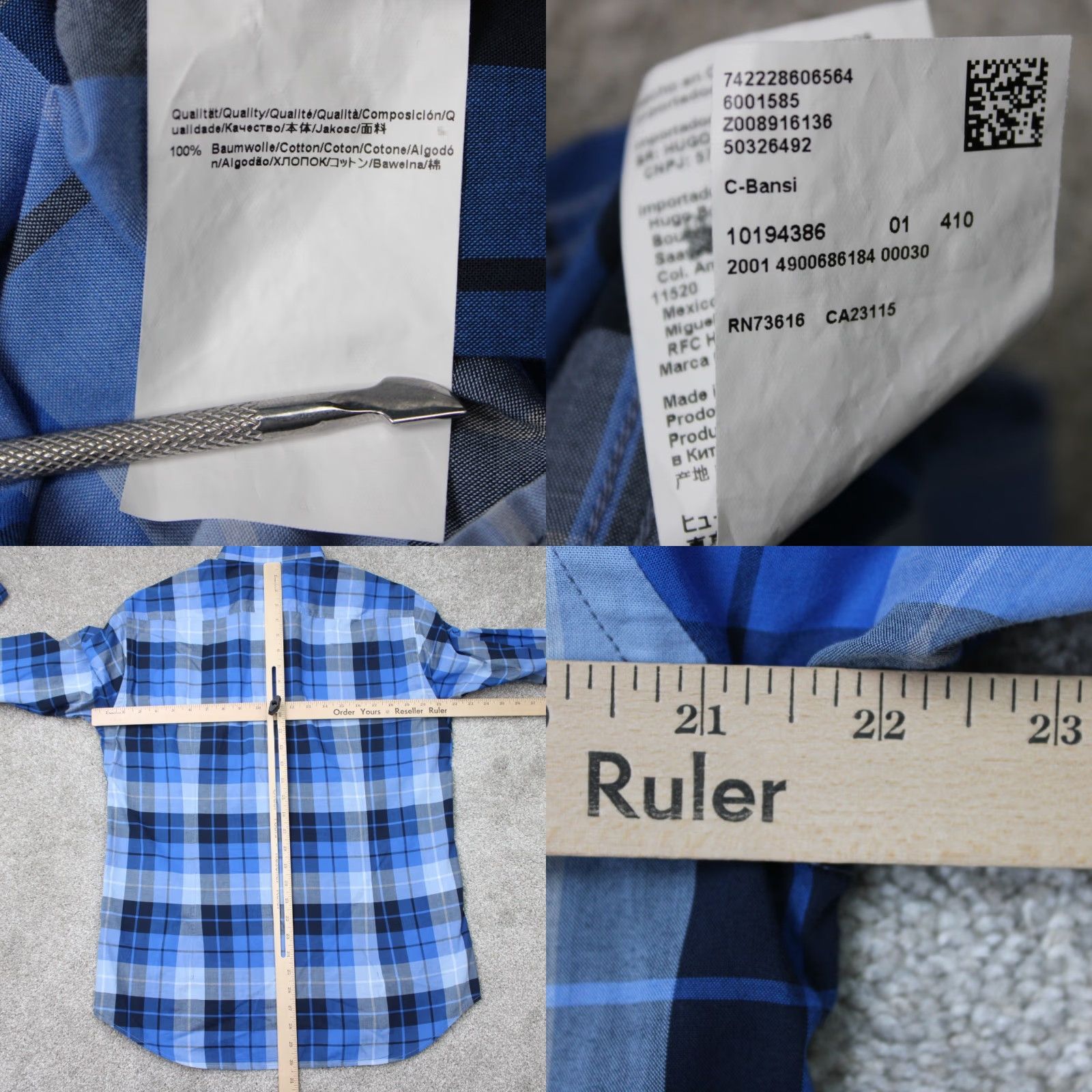 Hugo Boss HUGO BOSS Shirt Mens Large Blue Plaid Button-Up Long Sleeve Cotton Casual, Business, Travel, Formal, Regular Fit Size US L / EU 52-54 / 3 - 9 Thumbnail