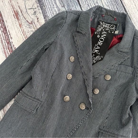 Other ANORAK Navy Pinstripe Double-Breasted Blazer Size L / US 10 / IT 46 - 3 Thumbnail