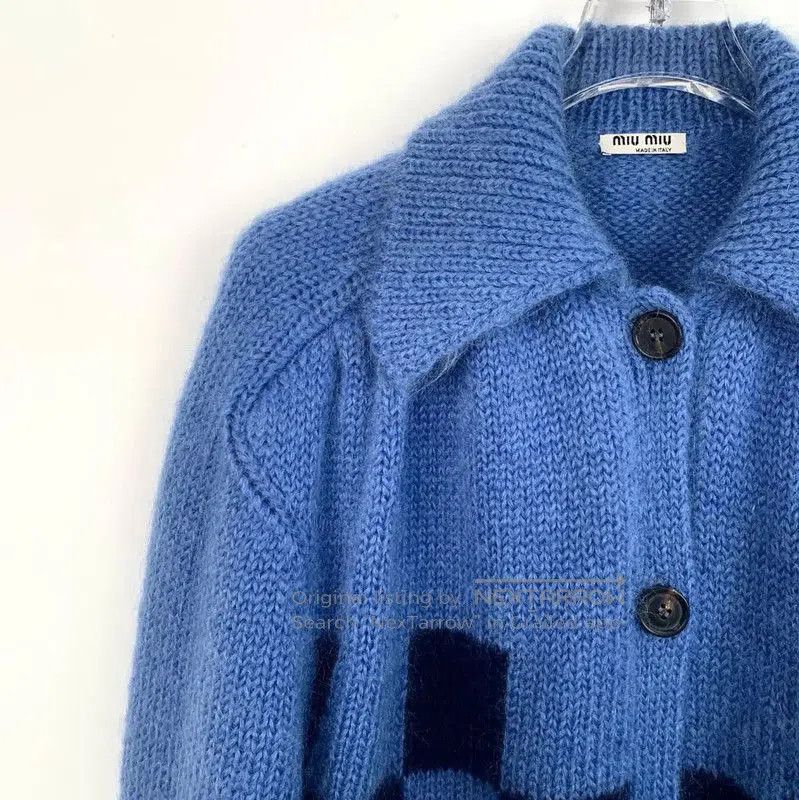 Miu Miu Miu Miu Blue Wool Sweater with Floral Print . Size XS / US 0-2 / IT 36-38 - 3 Thumbnail