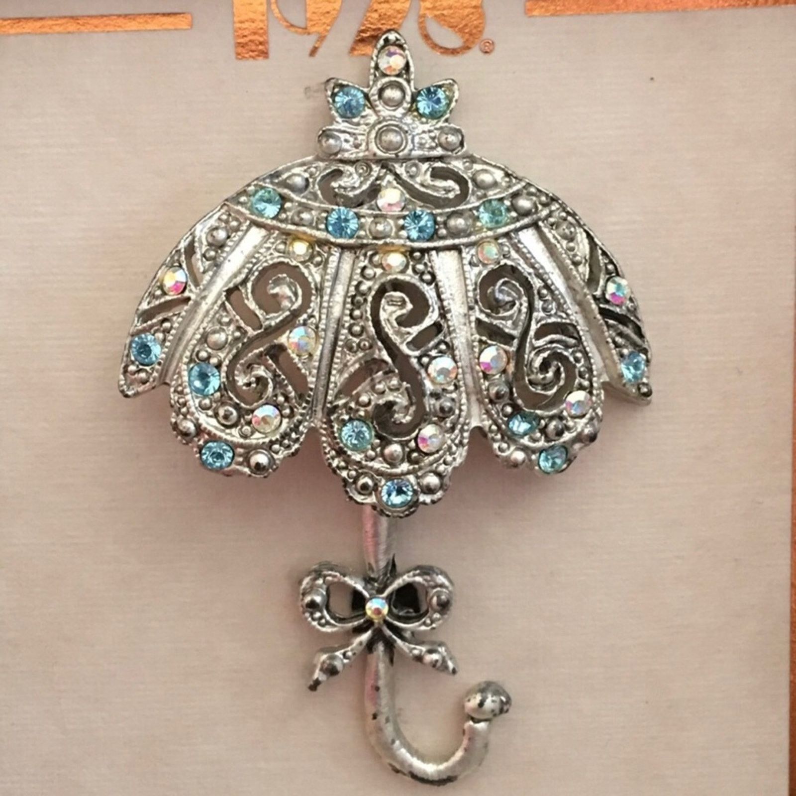 Vintage 1928 silver tone Parisian umbrella brooch NIB Size ONE SIZE - 1 Thumbnail
