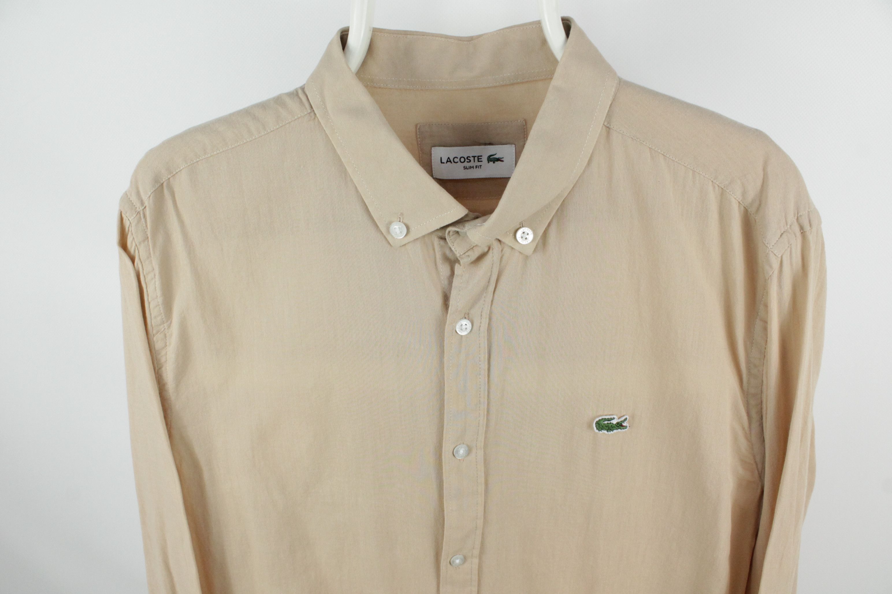 Lacoste Lacoste Slim Fit Ultralight Beige Cotton Casual Shirt Men's Size US XXL / EU 58 / 5 - 2 Thumbnail