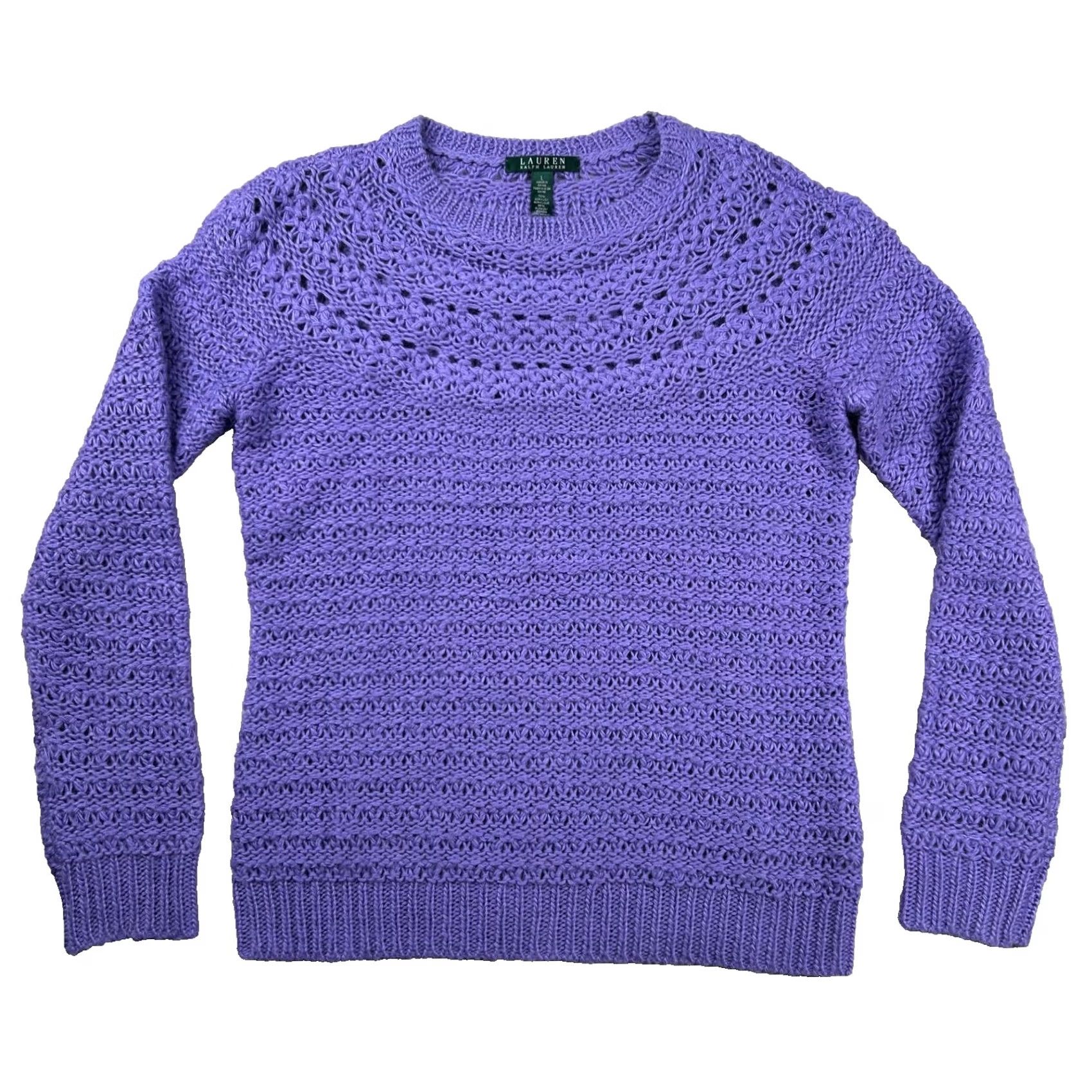 Ralph Lauren VINTAGE Lauren Ralph Lauren Sweater Womens L Alpaca Blend Lilac Lavender Fair Isle Crew Neck Pullover Size L / US 10 / IT 46 - 2 Thumbnail