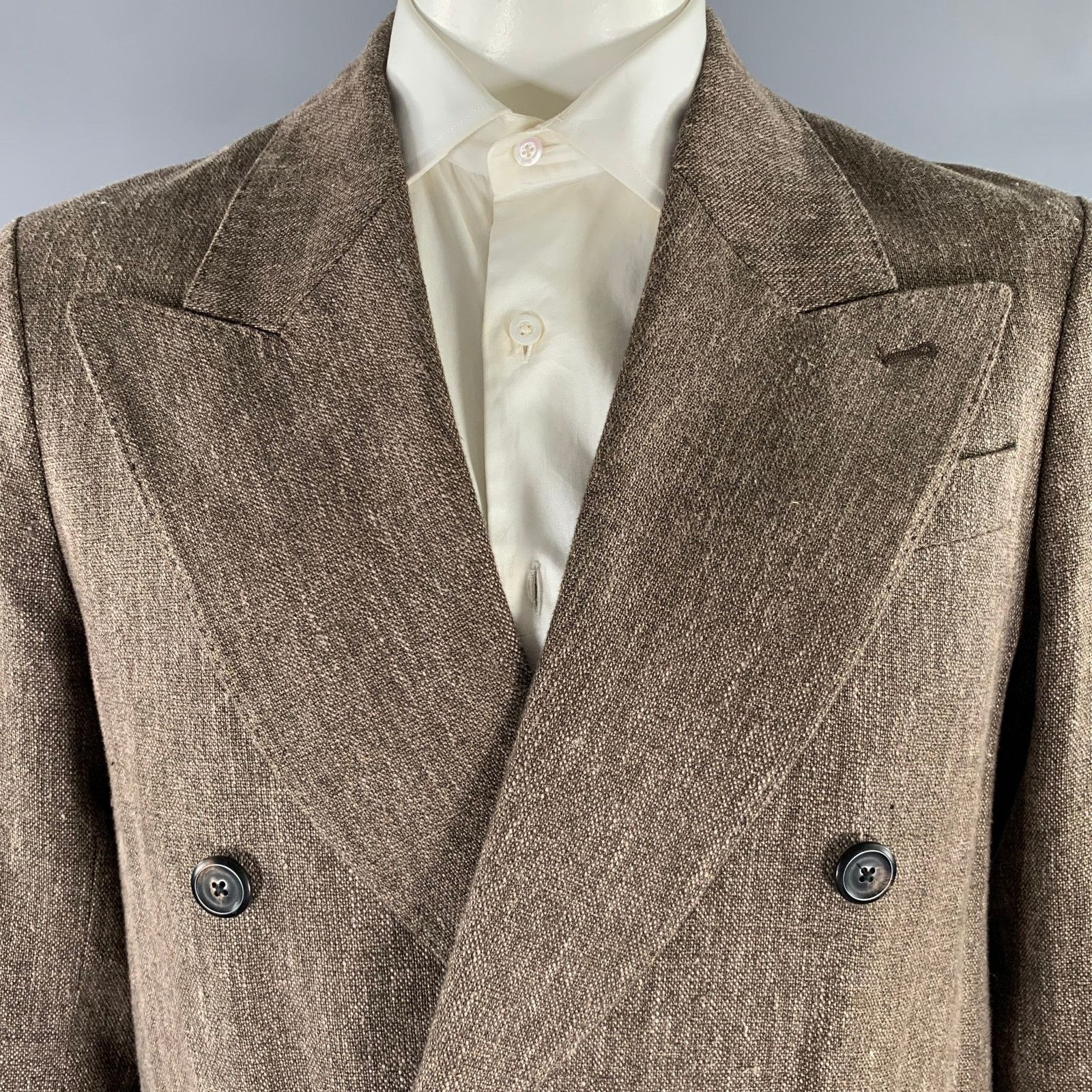 Our Legacy OUR LEGACY XL Brown Linen Blend Double Breasted Coat Size US XL / EU 56 / 4 - 2 Thumbnail