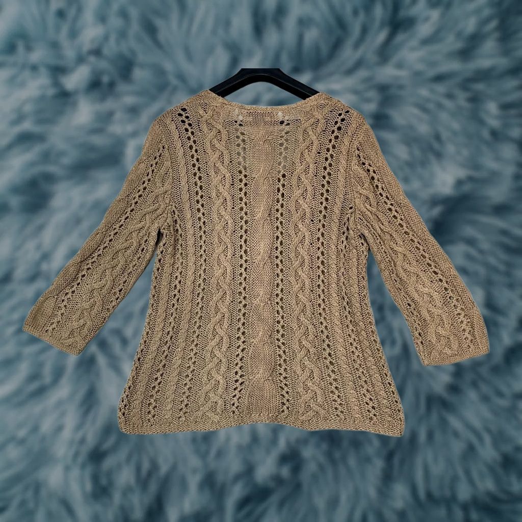 Polo Ralph Lauren VINTAGE Polo Ralph Lauren Women Plus XL Cable Knit Sweater V-Neck Blush Brown Pullover Knitwear Preppy Size XL / US 12-14 / IT 48-50 - 1 Thumbnail