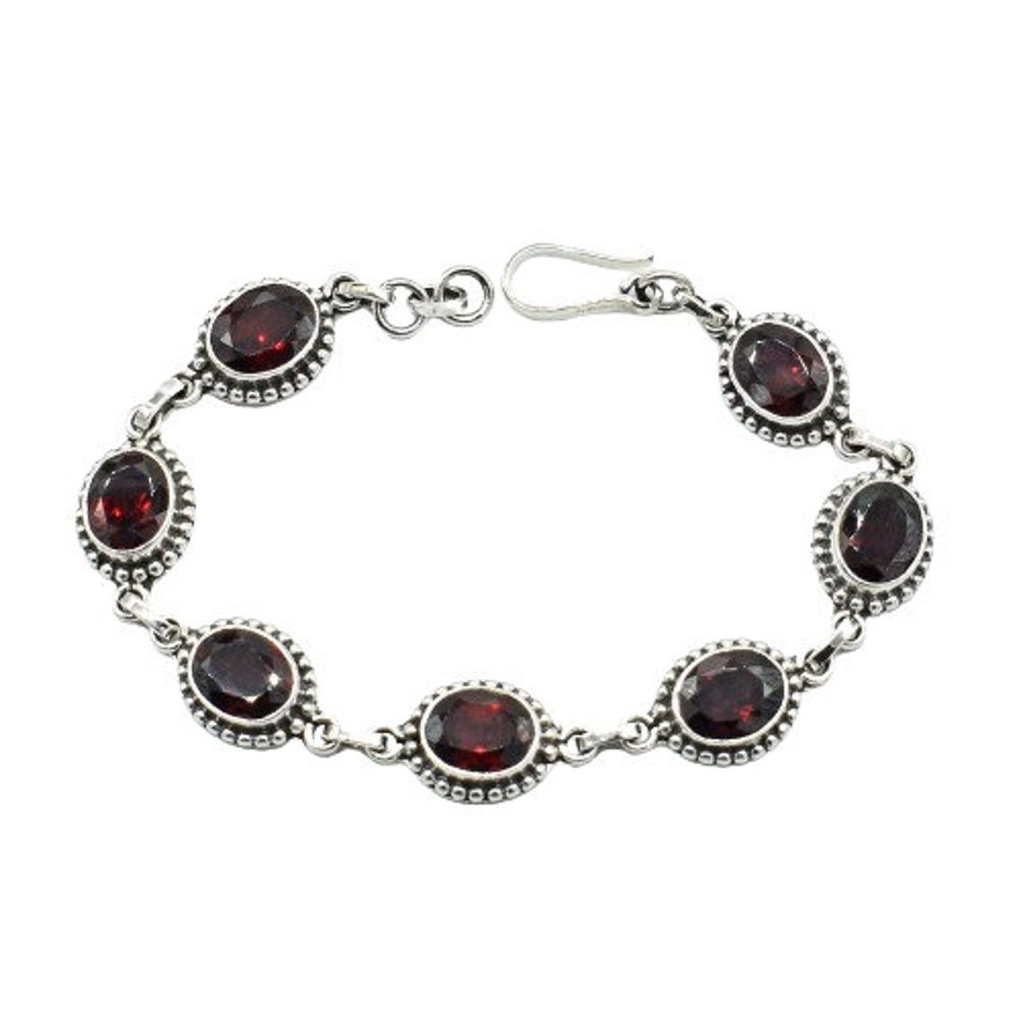 Handmade Natural Red Garnet Gemstone Bracelet, Garnet Birthstone 925 Size ONE SIZE - 1 Thumbnail