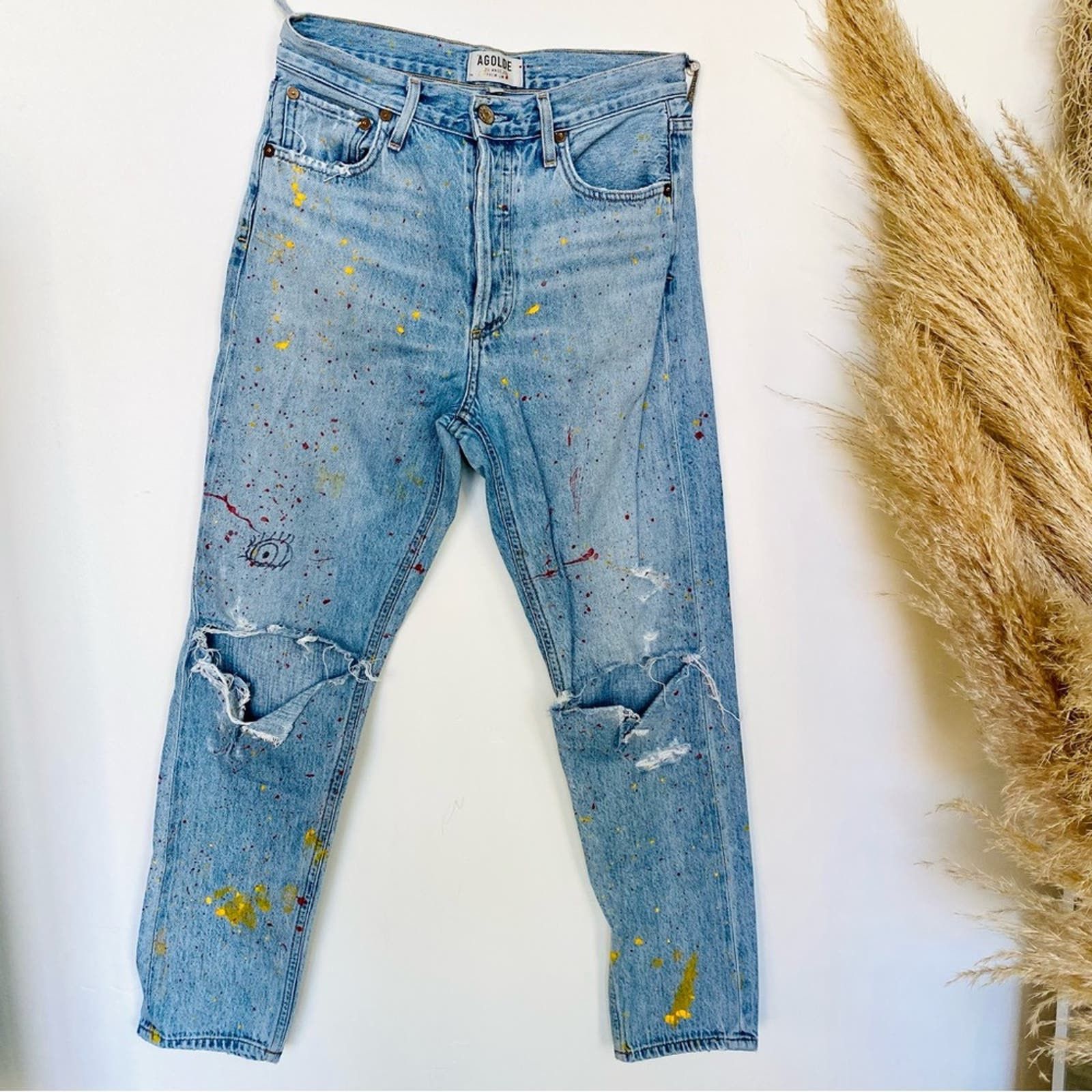 image of Agolde Revolve Jamie Blue High Rise Straight Leg Mom Jeans, Women's (Size 26)