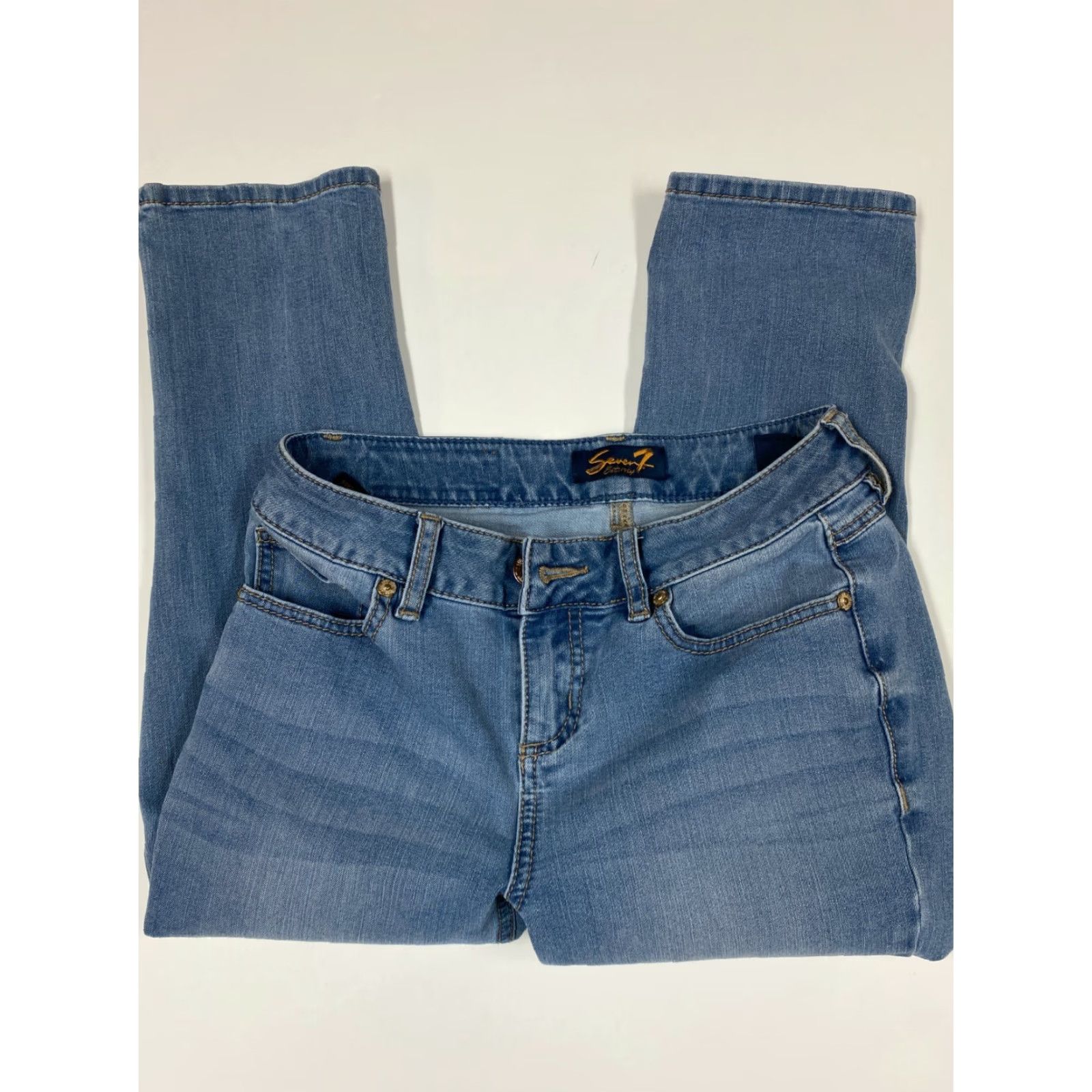 Vintage Seven7 Jeans Womens Capri Regular size 5 Blue Denim Cotton Blend Zip Crop Stretch Size 27" / US 4 / IT 40 - 2 Thumbnail