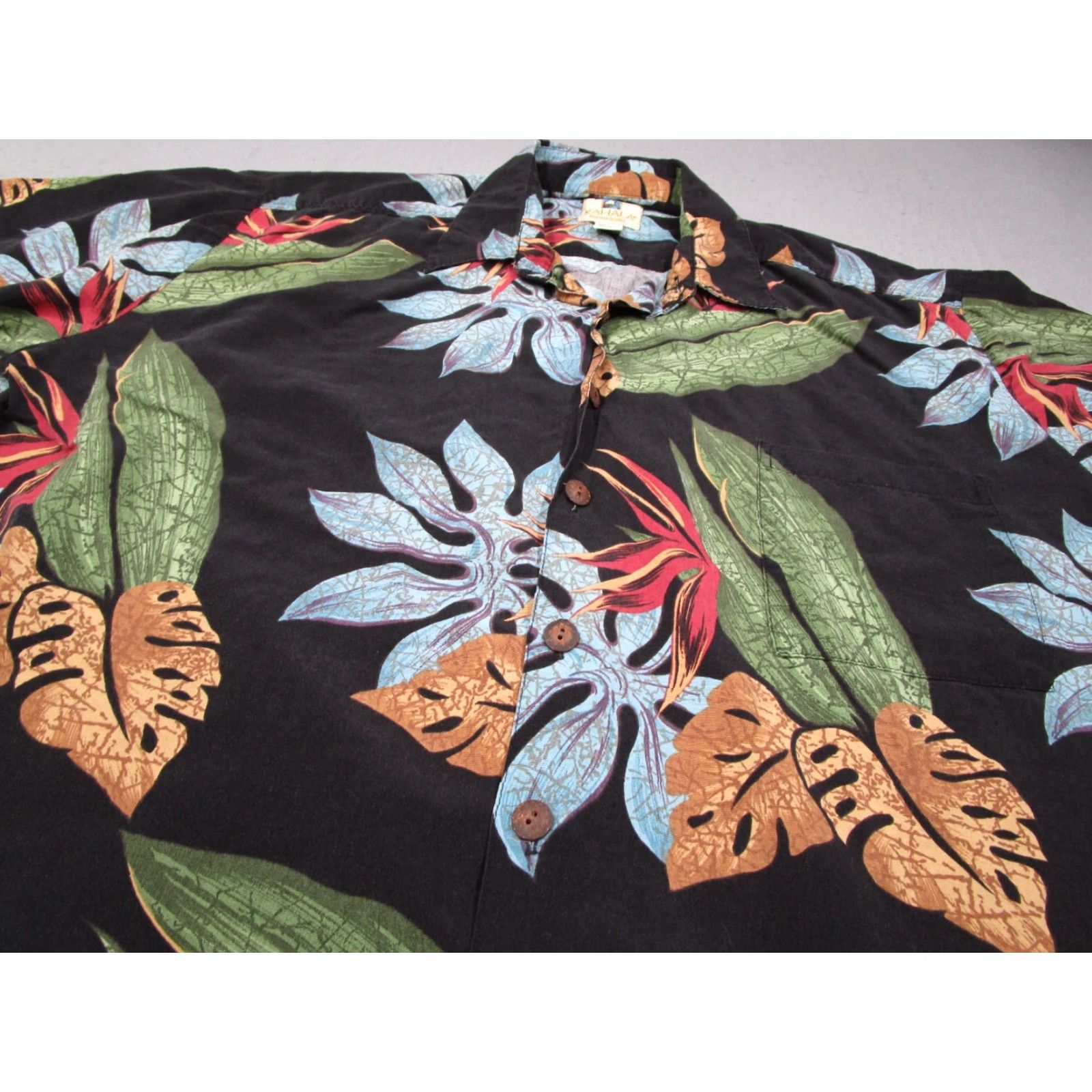 Vintage Kahala Shirt Mens XL Black Floral Button-Up Linen Blend Hawaiian Tiki Size US XL / EU 56 / 4 - 2 Thumbnail