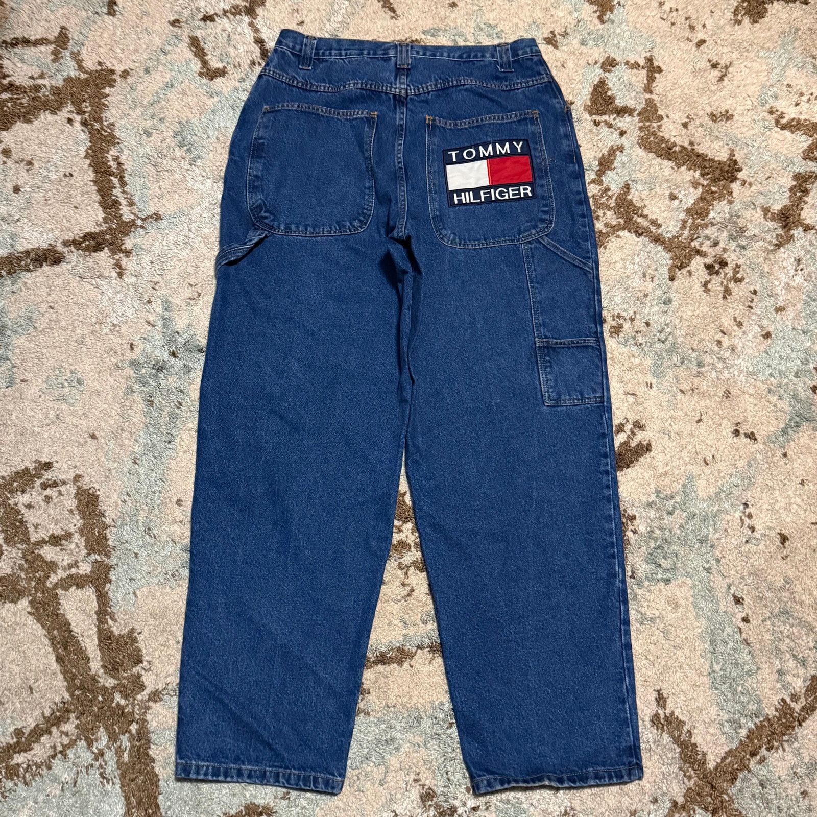 Tommy Hilfiger × Vintage Vintage Tommy Hilfiger Baggy Carpenter Jeans 34x32 Big Logo Size US 34 / EU 50 - 1 Thumbnail