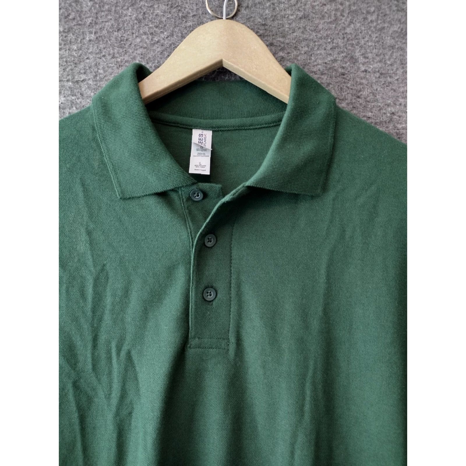 Jerzees JERZEES Polo Shirt Men Green L Easy Care Crew Neck Short Sleeve Button-Down Solid Casual Shirt Sportswear 90s Mens Size US L / EU 52-54 / 3 - 3 Thumbnail